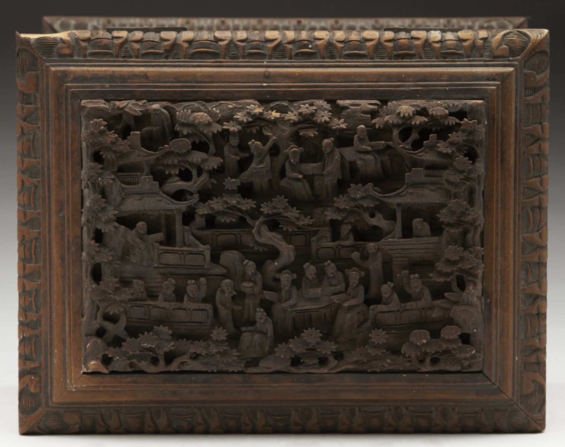 Antique Chinese Canton Carved Wooden Jewellery Box 19Th C - Image 12 of 14