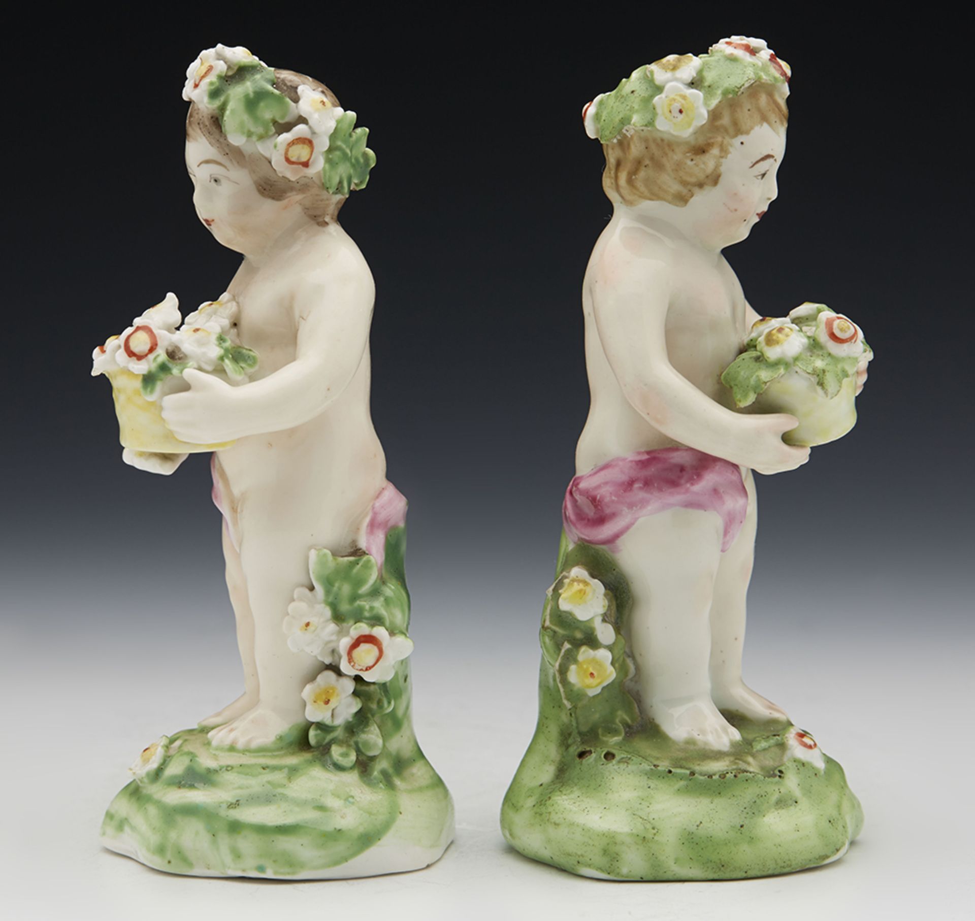 Antique Pair Derby Cherubs With Flower Baskets 18Th C. - Image 8 of 8