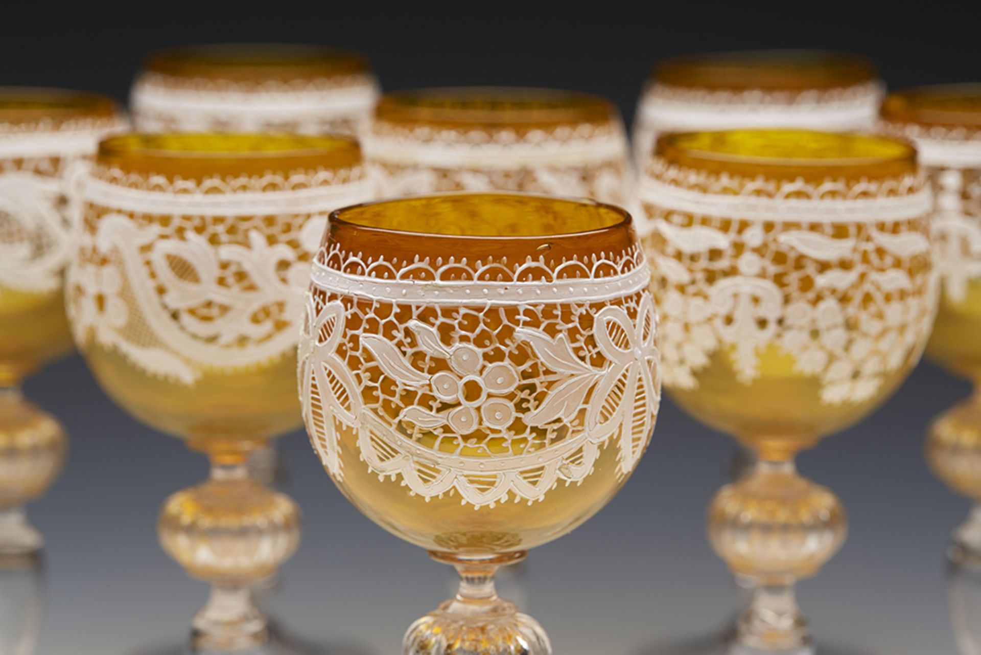 Set Eight Antique Italian Venetian Salviati Lacework Wine Glasses C.1890 - Image 2 of 8