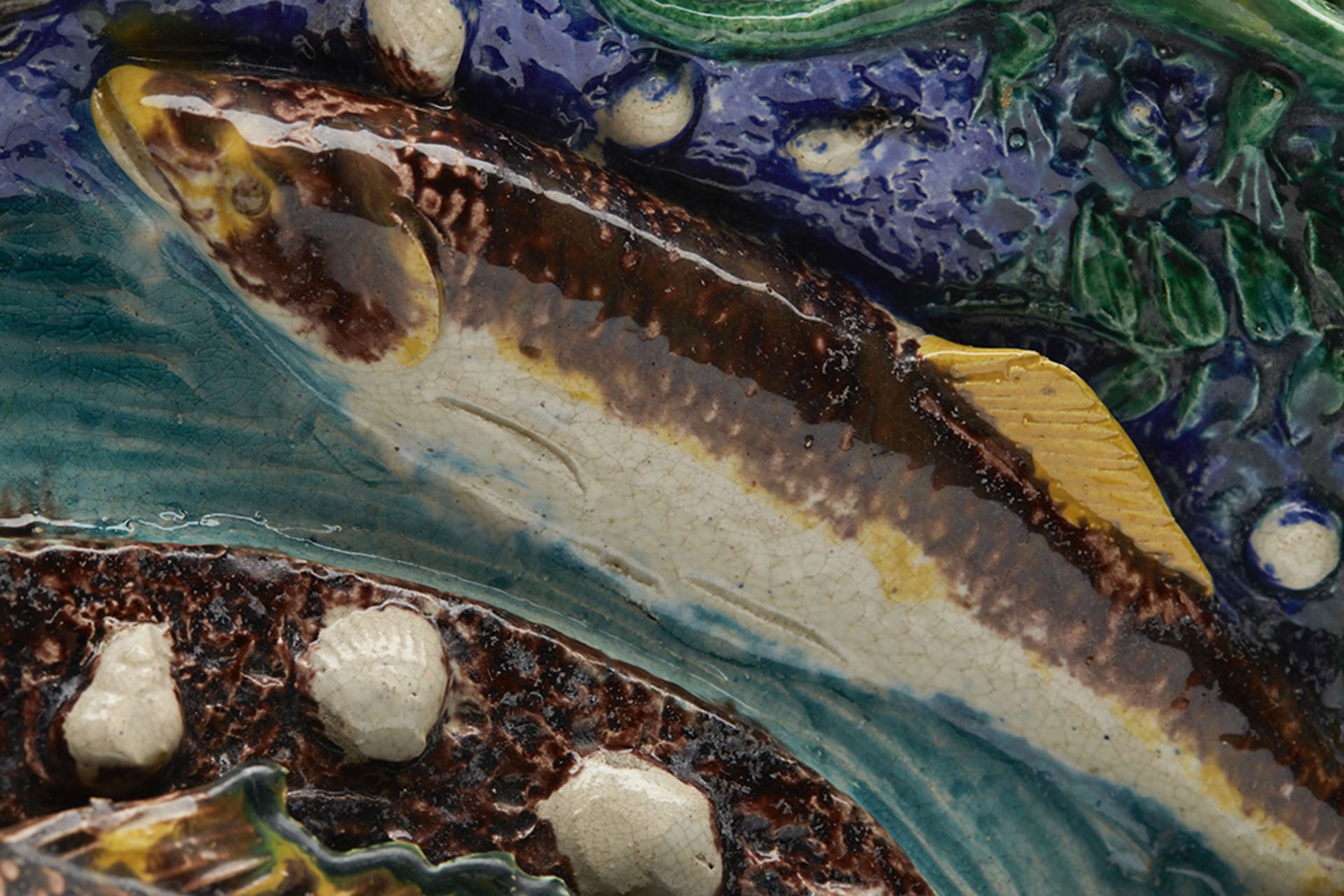 Antique French Palissy Shallow Dish With Fish By Francois Maurice C.1875-1885 - Image 9 of 10