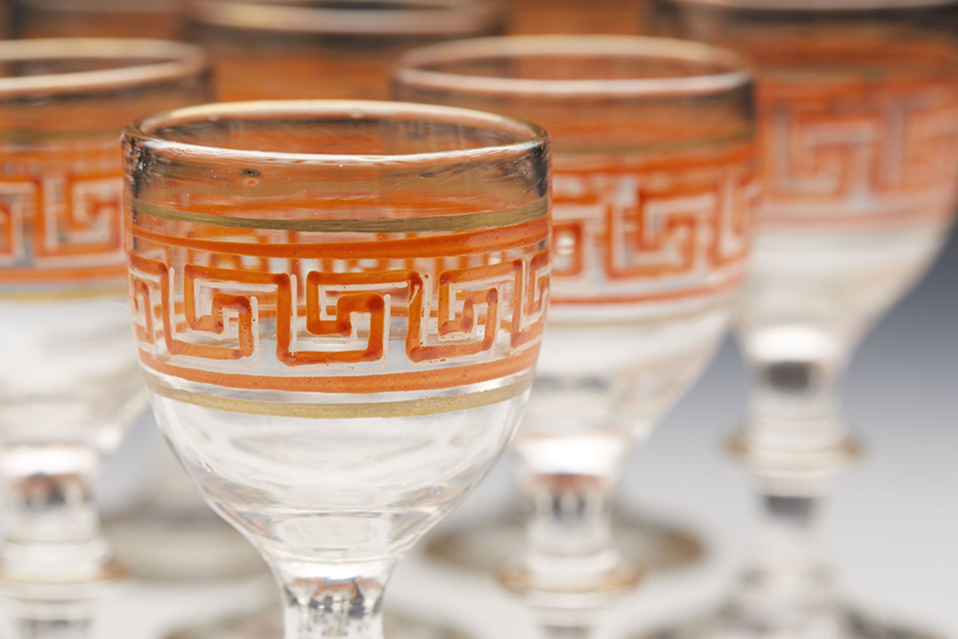 Antique Greek Key Pattern Glass Spirit Decanter & Glasses 19Th C. - Bild 7 aus 9