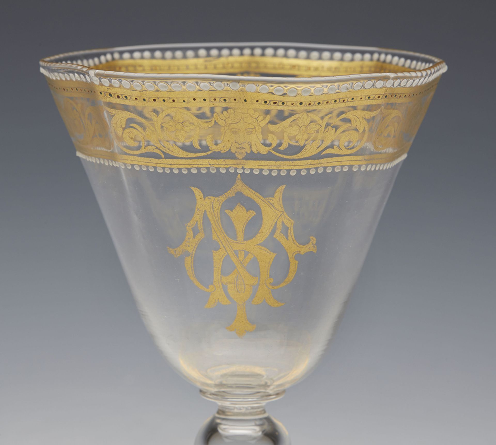 Vintage Venetian Gilded Wine Glass And Stand With Monogram 19/20Th C. - Image 2 of 8