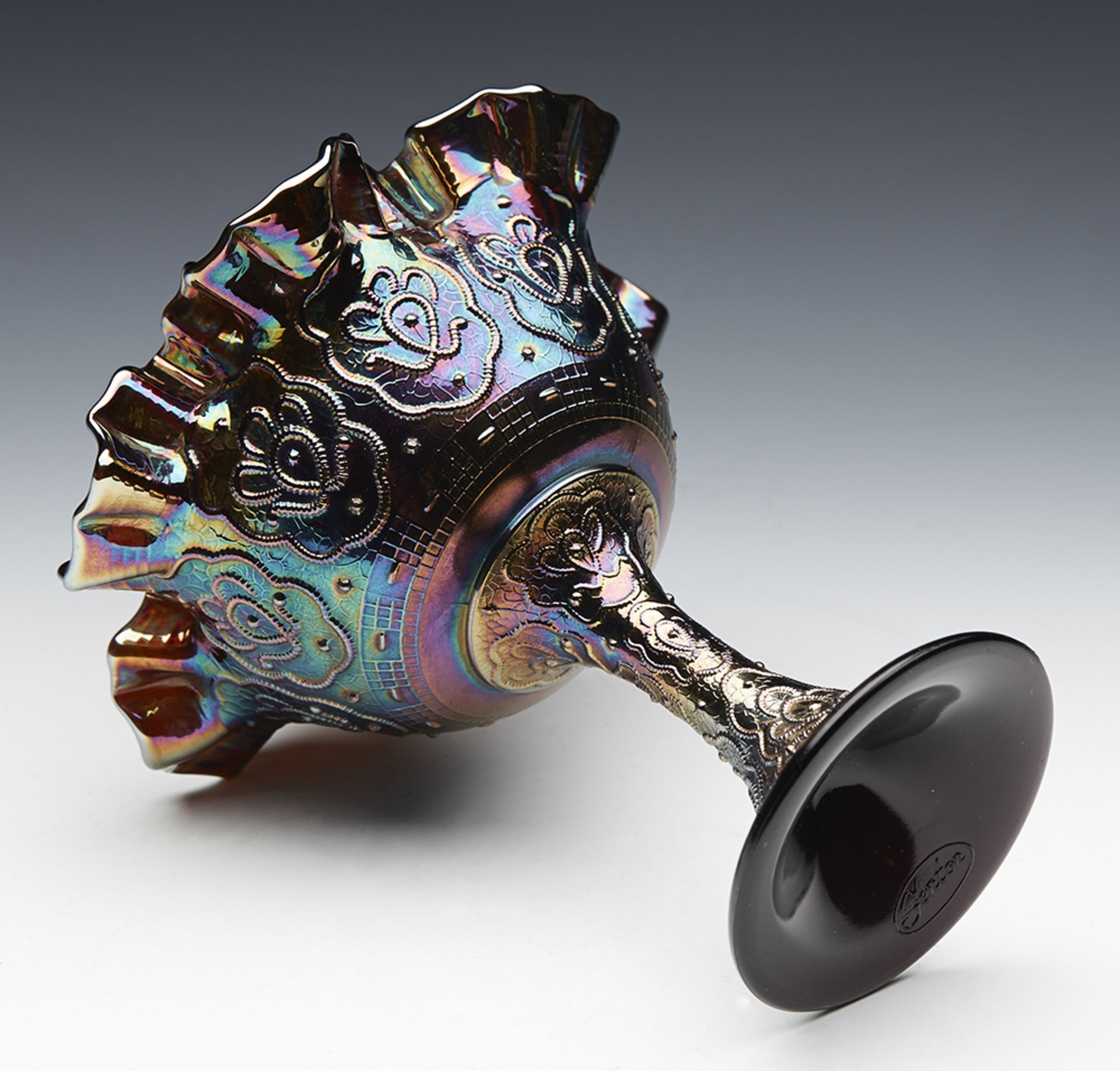 Vintage Fenton Persoan Medallion Pedestal Carnival Glass Bowl 20Th C. - Image 5 of 14