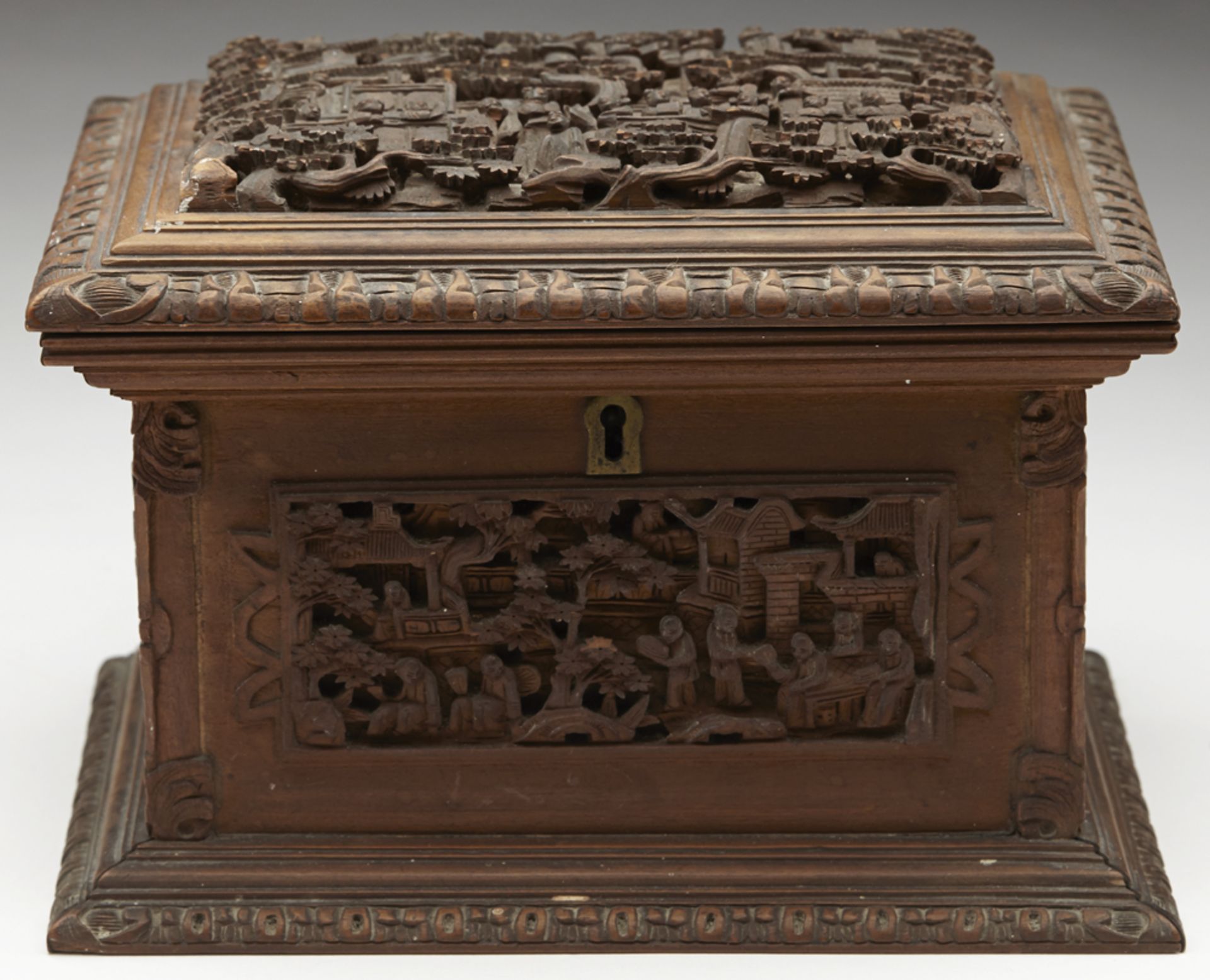 Antique Chinese Canton Carved Wooden Jewellery Box 19Th C - Image 13 of 14