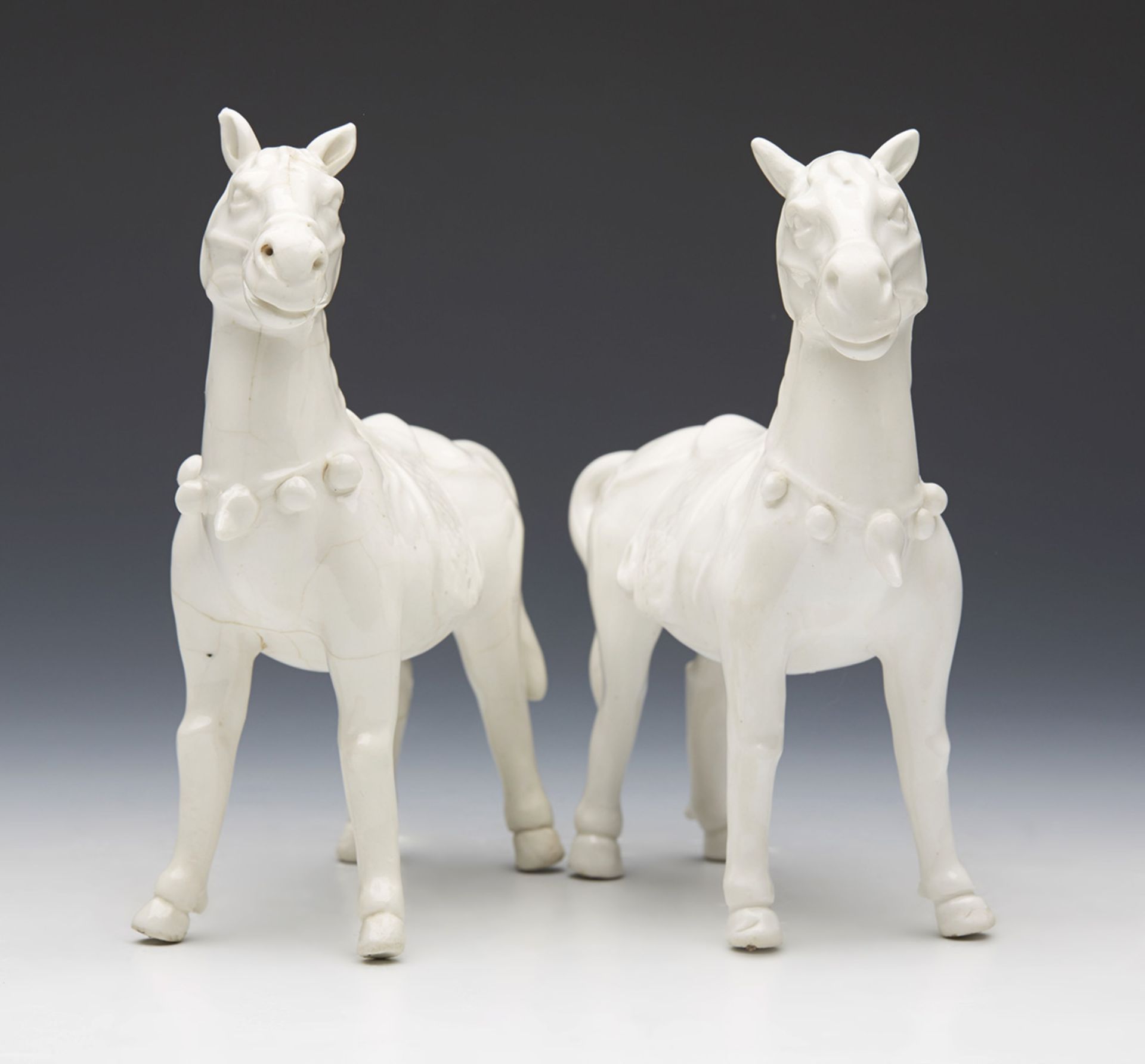 Pair Antique Chinese Blanc De Chine Horse Figures 19/20Th C. - Image 3 of 7