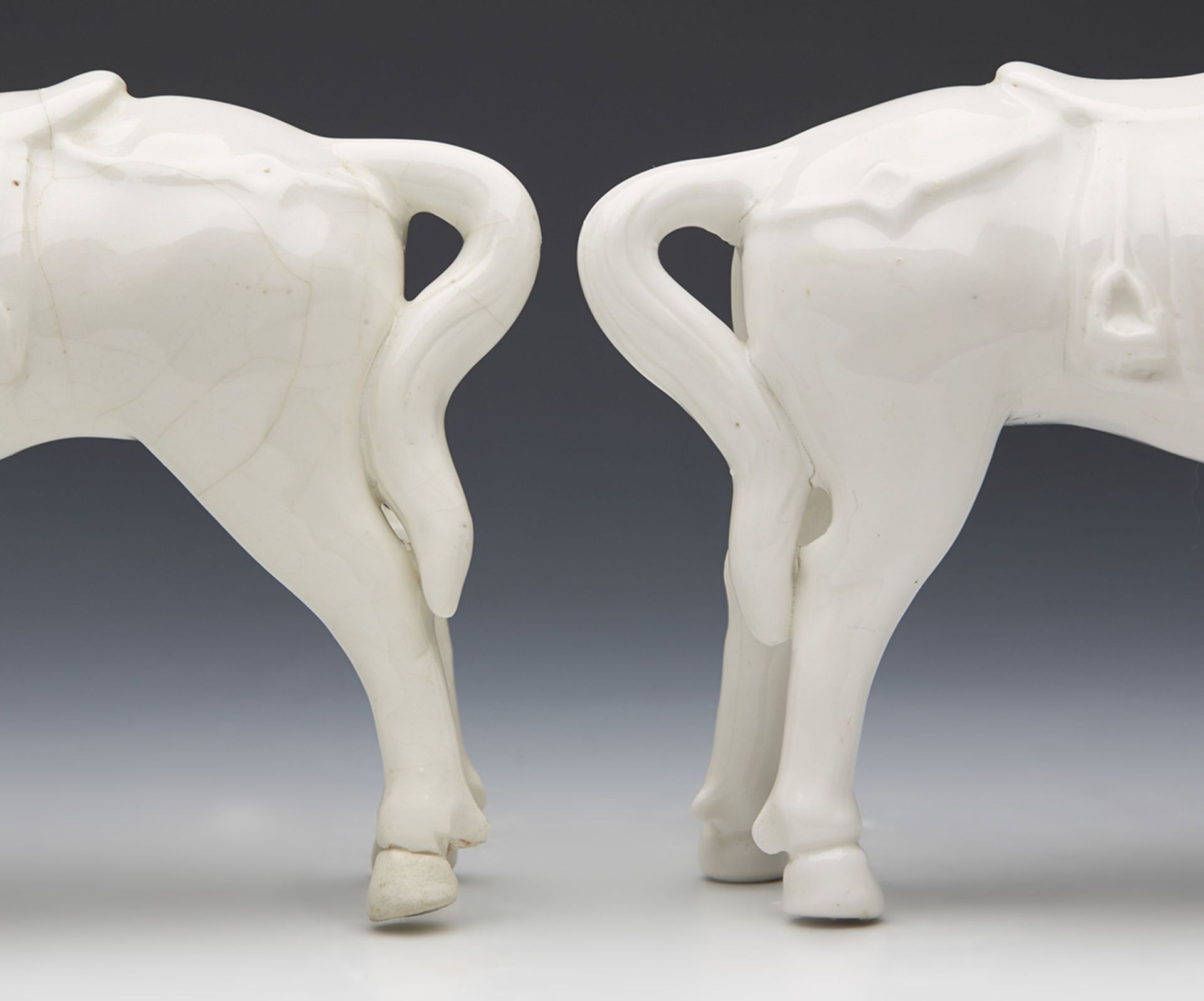 Pair Antique Chinese Blanc De Chine Horse Figures 19/20Th C. - Image 6 of 7