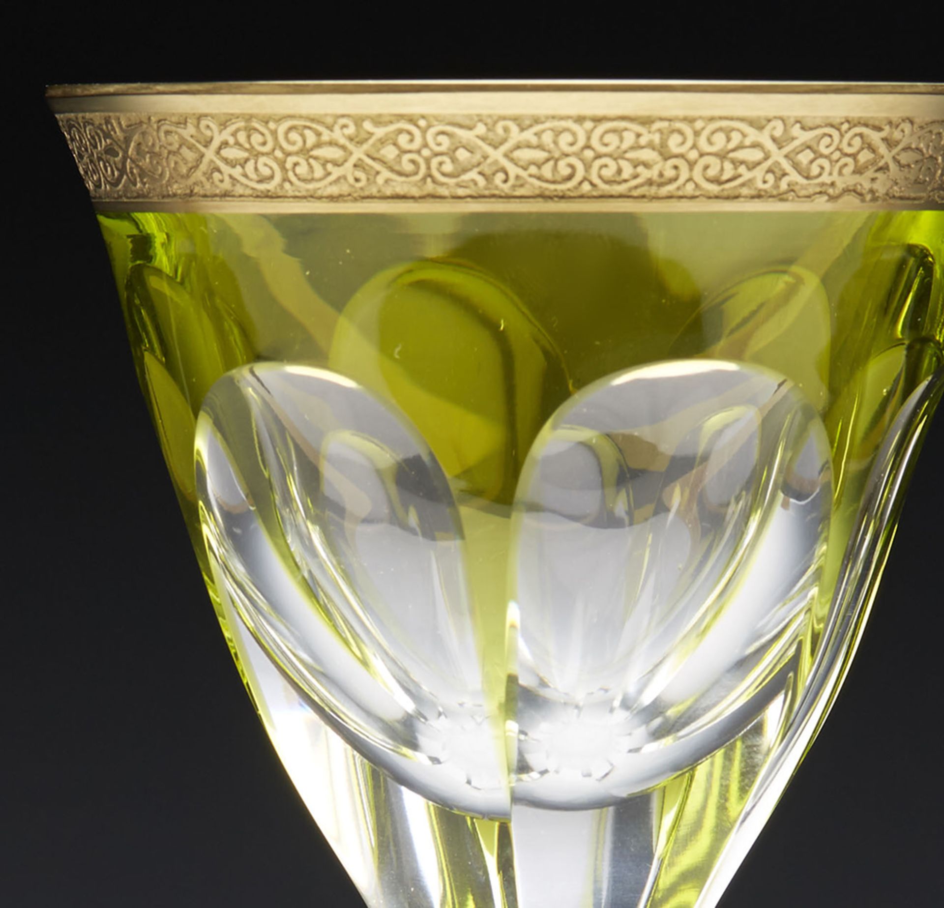 Fine Vintage Moser Cut Crystal Green Overlay Wine Glass 20Th C. - Image 3 of 7