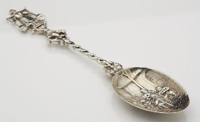 Fine Antique Dutch Silver Happy Farmers Presentation Spoon With Figural Bowl 19Th C.