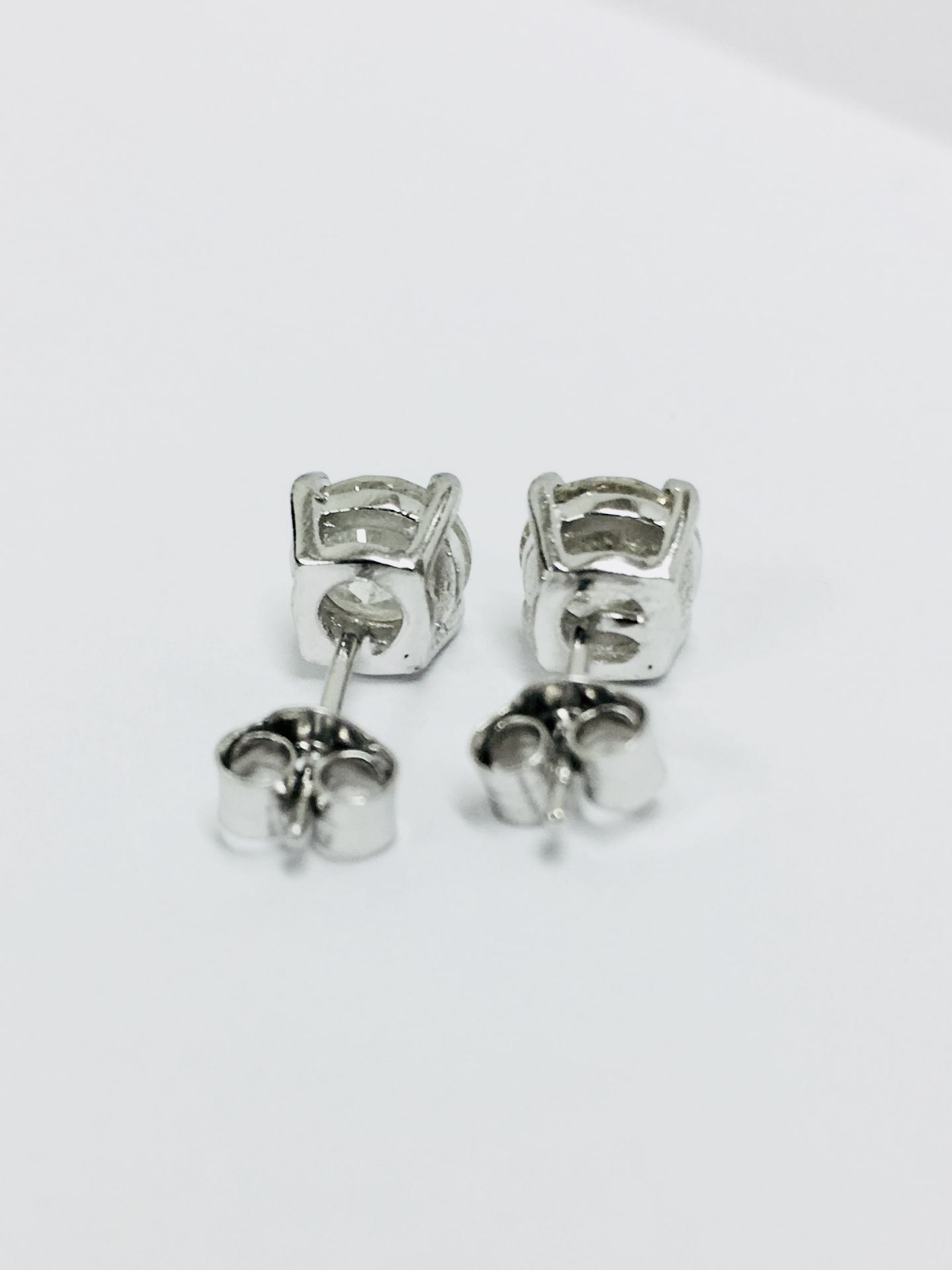 2.00ct Solitaire diamond stud earrings set with brilliant cut diamonds which have been enhanced. - Image 4 of 4