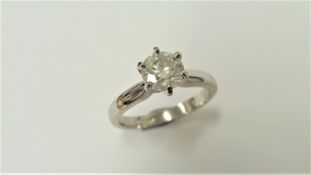 1.02ct diamond solitaire ring set in platinum. Brilliant cut diamond, H colour and I1-2 clarity. 6