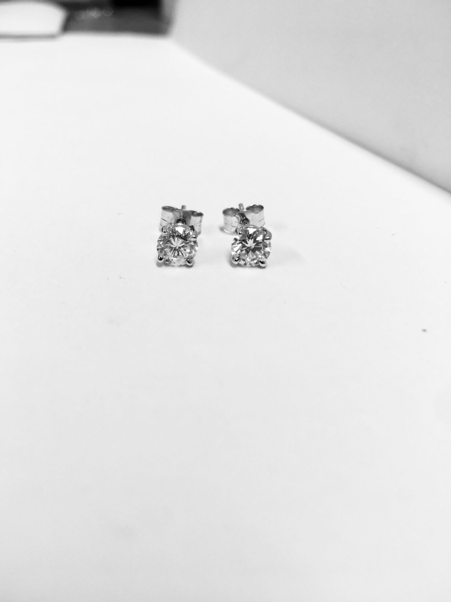 2.00ct Diamond solitaire earrings set with brilliant cut diamonds, H colour I1 clarity. Four claw - Image 4 of 4