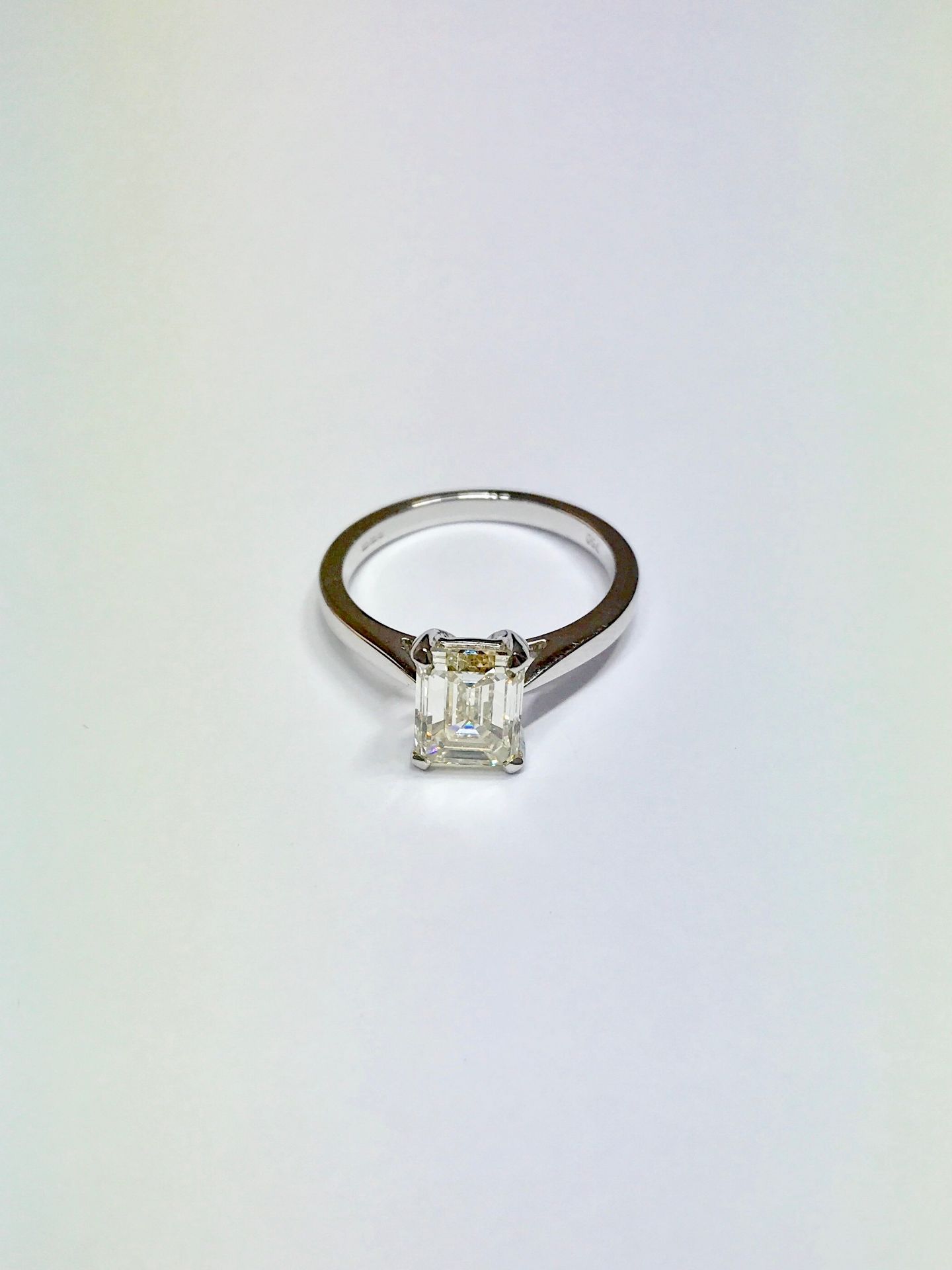 2ct diamond solitaire ring set with an emerald cut diamond, N ( light brown ) colour and VS1 - Image 2 of 5
