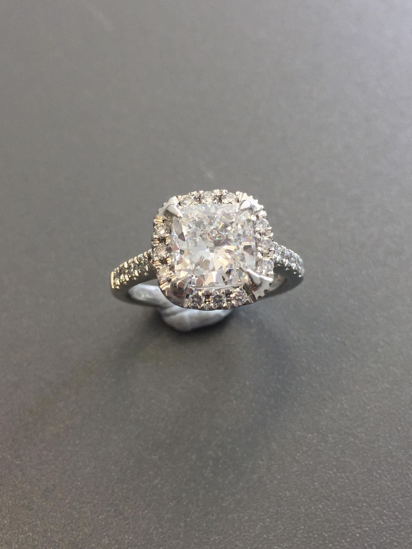 2.11ct diamond set solitaire with a cushion cut diamond, E colour Si1 clarity. Set in platinum - Image 3 of 5