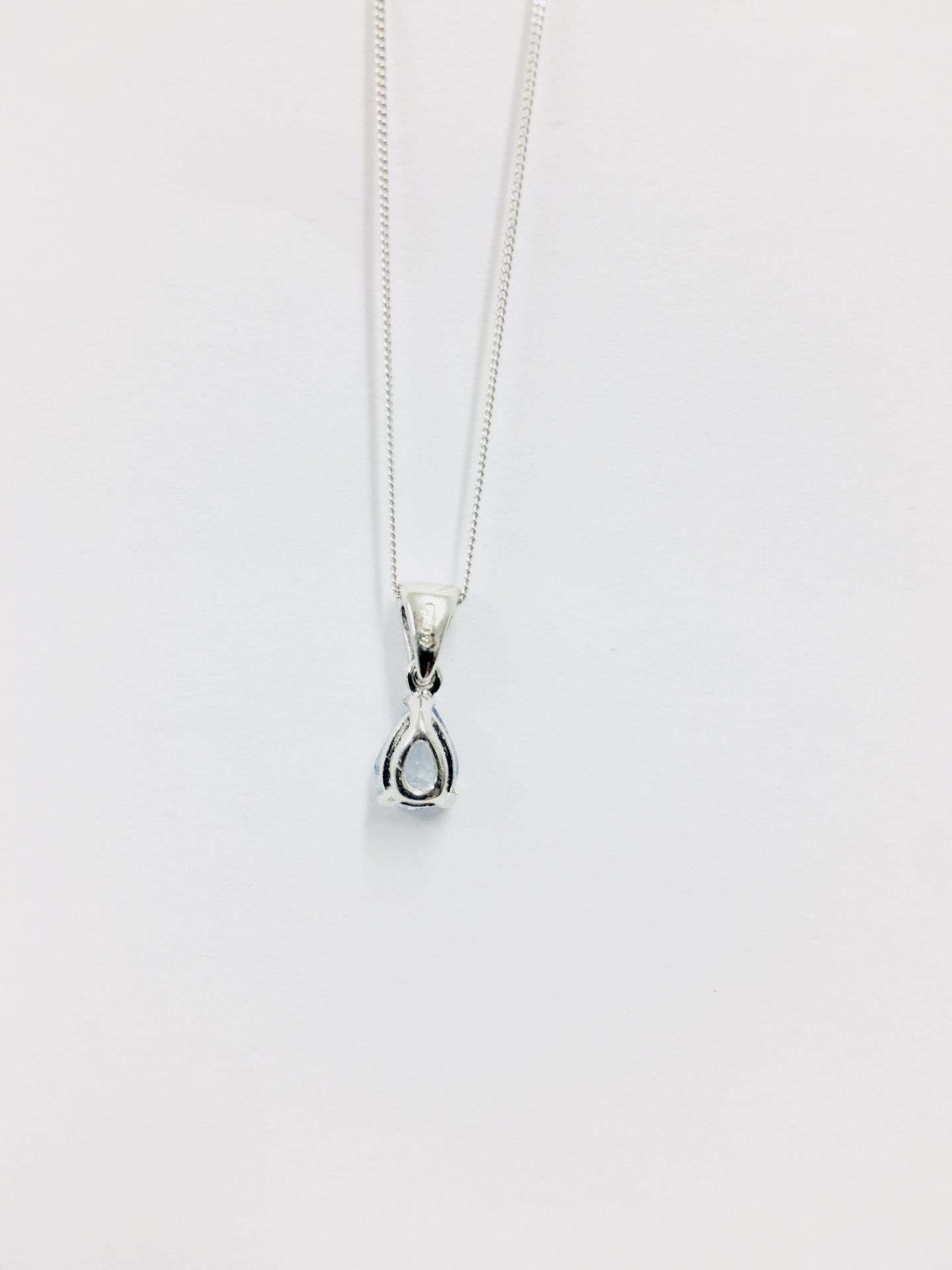 18ct white gold aqua ring diamond pendant,1ct pear shape aquamarine,0.03ct diamond set bale,0. - Bild 4 aus 4