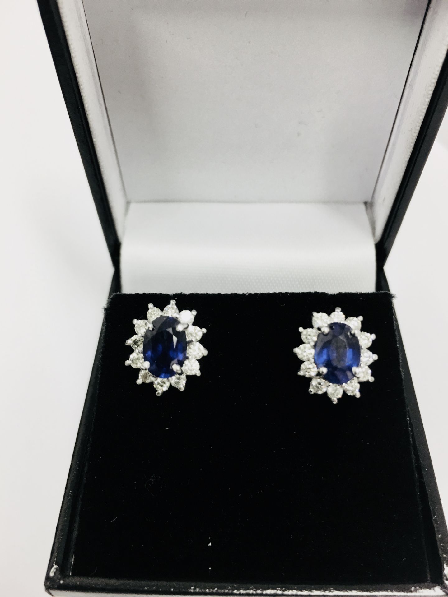 1.60ct Sapphire and Diamond cluster style stud earrings. Each Sapphire ( glass filled ) measures 7mm - Image 6 of 6