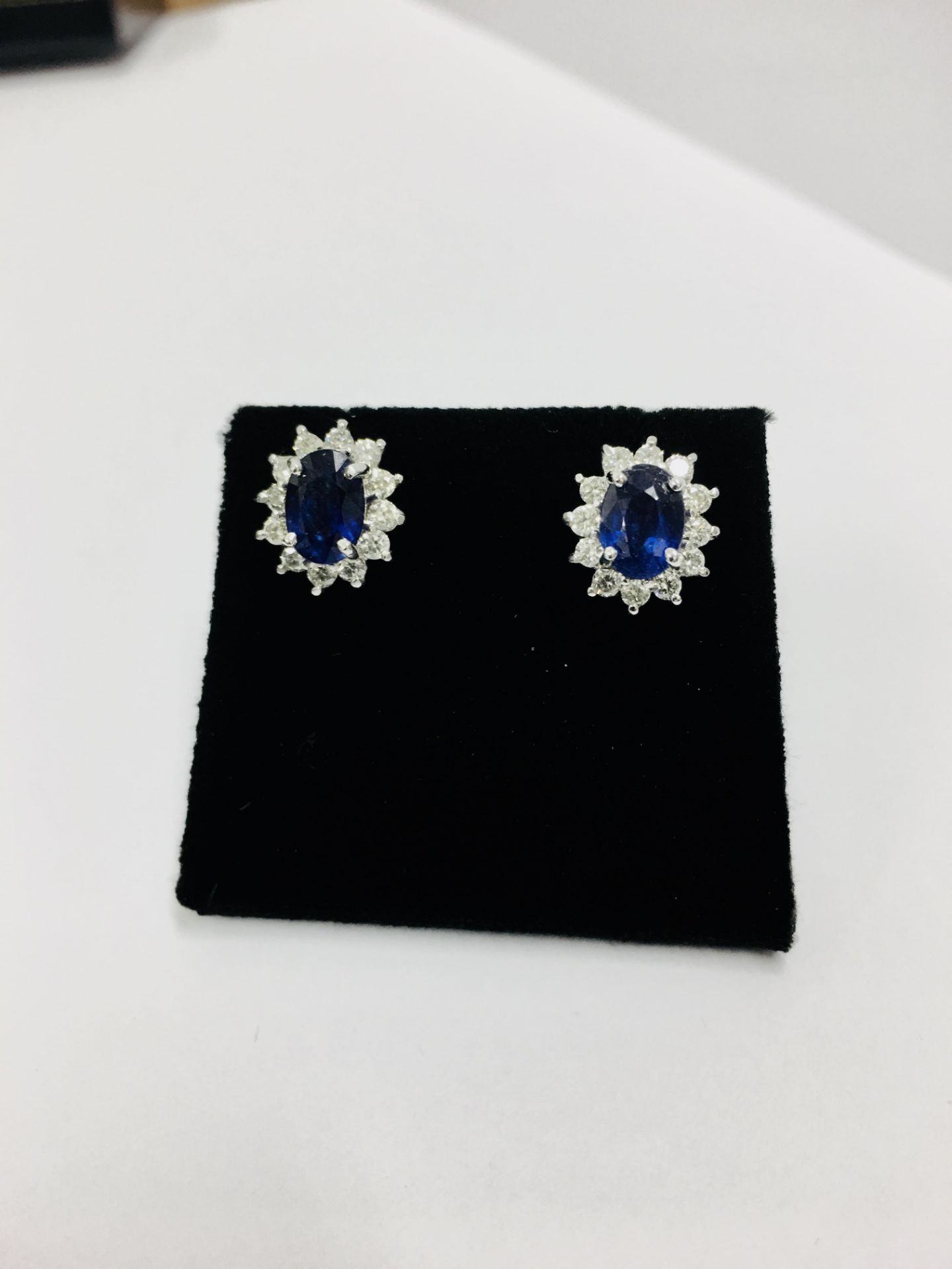 1.60ct Sapphire and Diamond cluster style stud earrings. Each Sapphire ( glass filled ) measures 7mm - Image 5 of 6