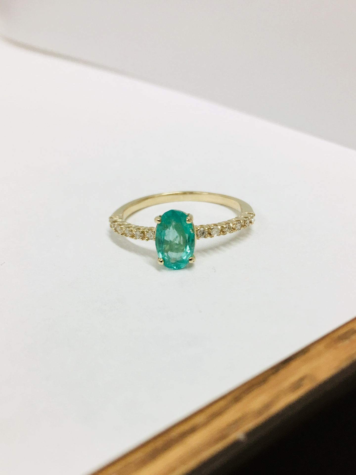 0.80ct / 0.12ct Emerald and diamond dress ring. Oval cut ( oil treated) emerald with small - Image 2 of 4
