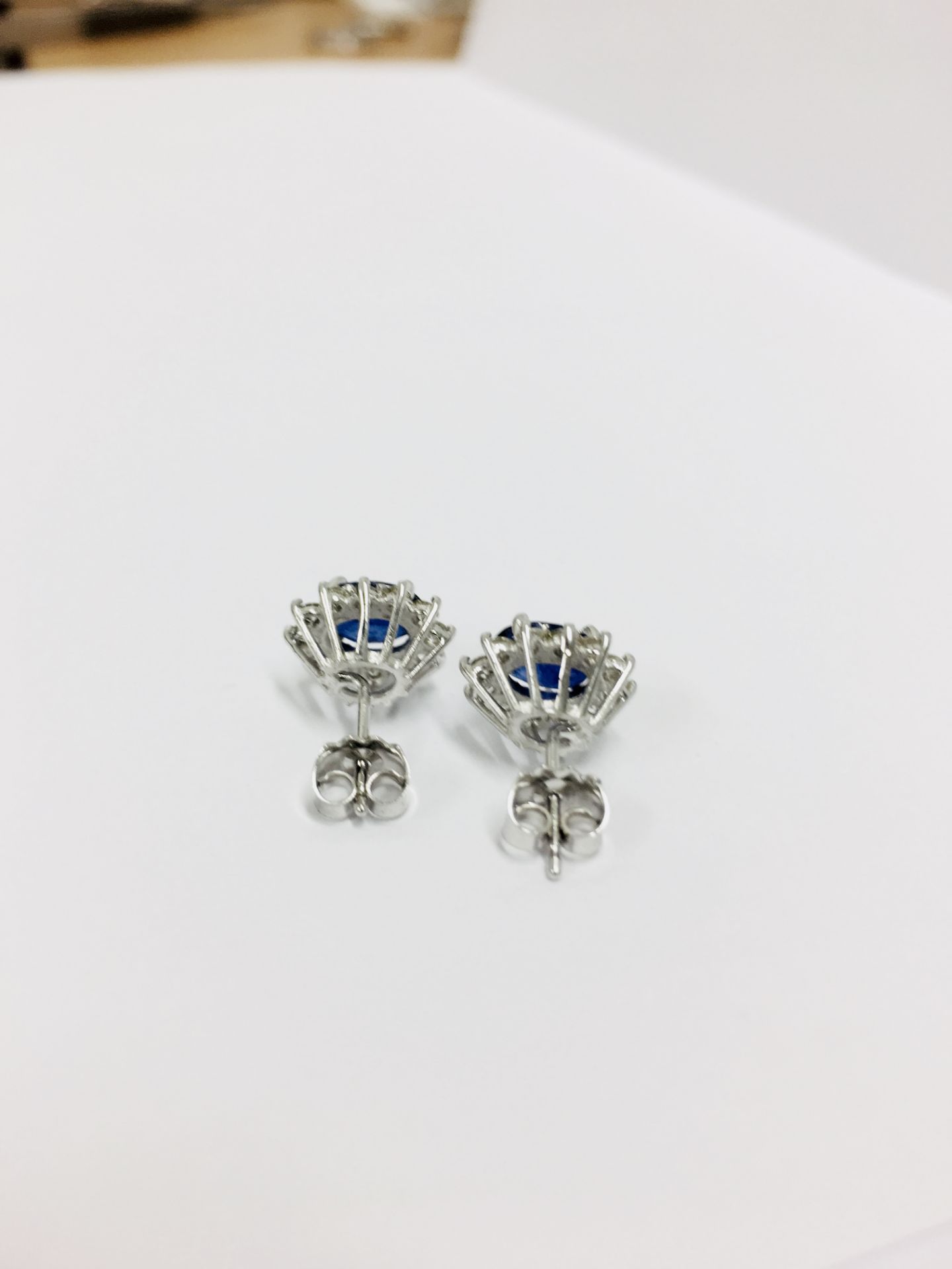 1.60ct Sapphire and Diamond cluster style stud earrings. Each Sapphire ( glass filled ) measures 7mm - Image 4 of 6