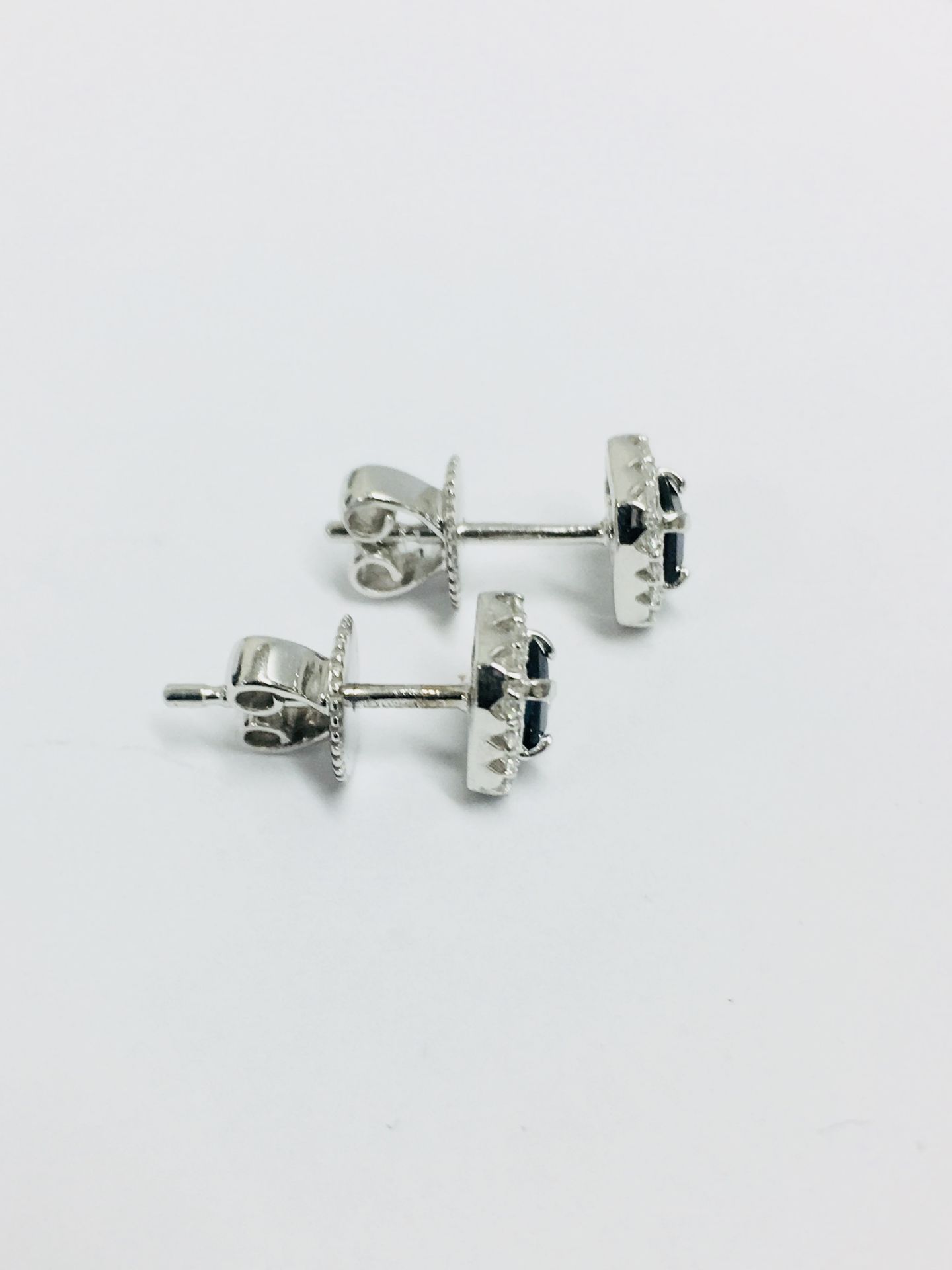 18ct white gold sapphire diamond stud earrings,0.76t sapphire natural,0.26ct brilliant cut diamond, - Bild 3 aus 3