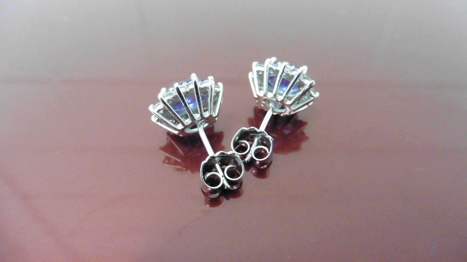 1.60ct Tanzanite and Diamond cluster style stud earrings. Each Tanzanite( treated ) measures 7mm x - Image 2 of 3