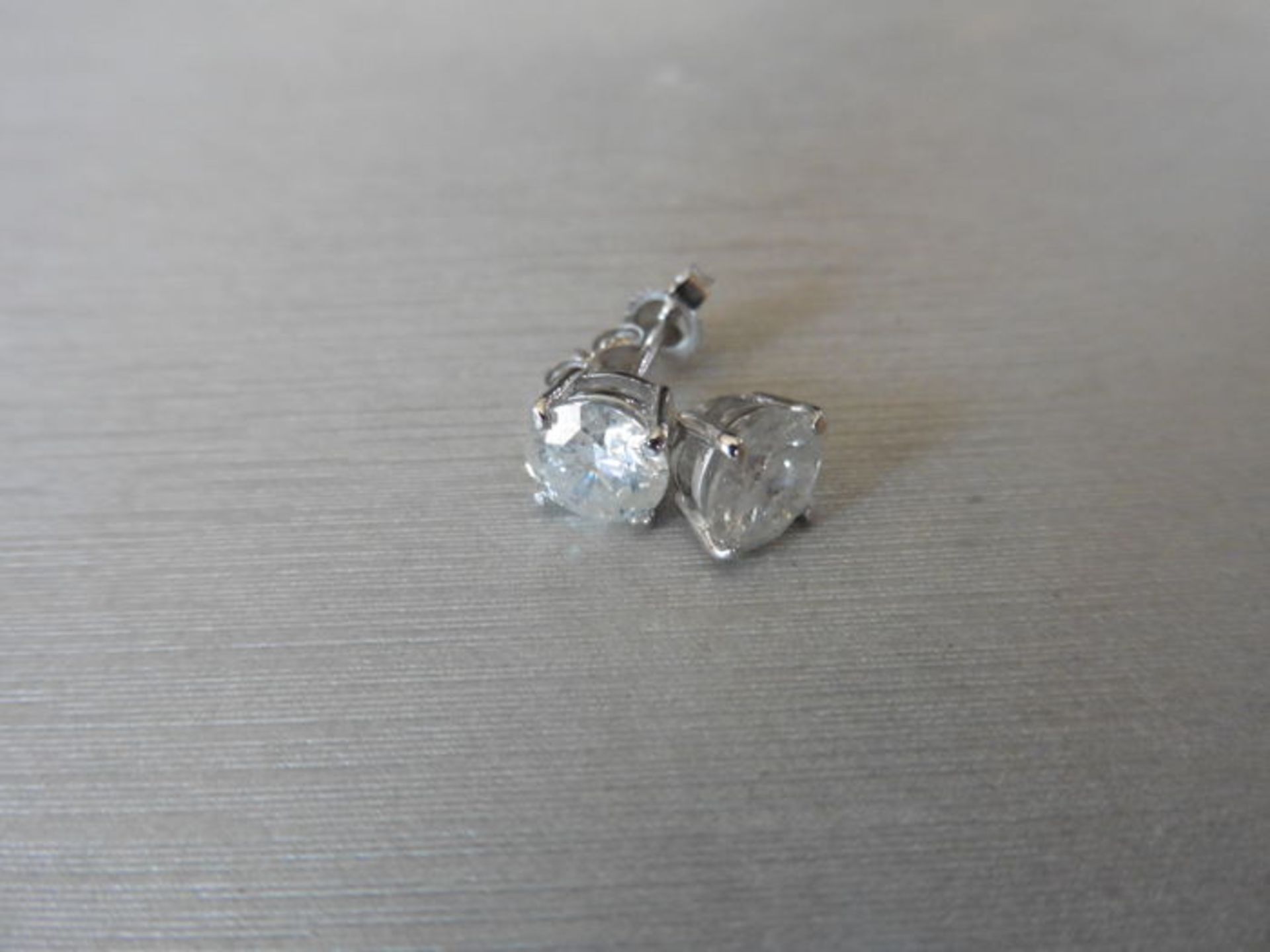 2.00ct Solitaire diamond stud earrings set with brilliant cut diamonds. I colour, I1-2 clarity Set - Image 5 of 7