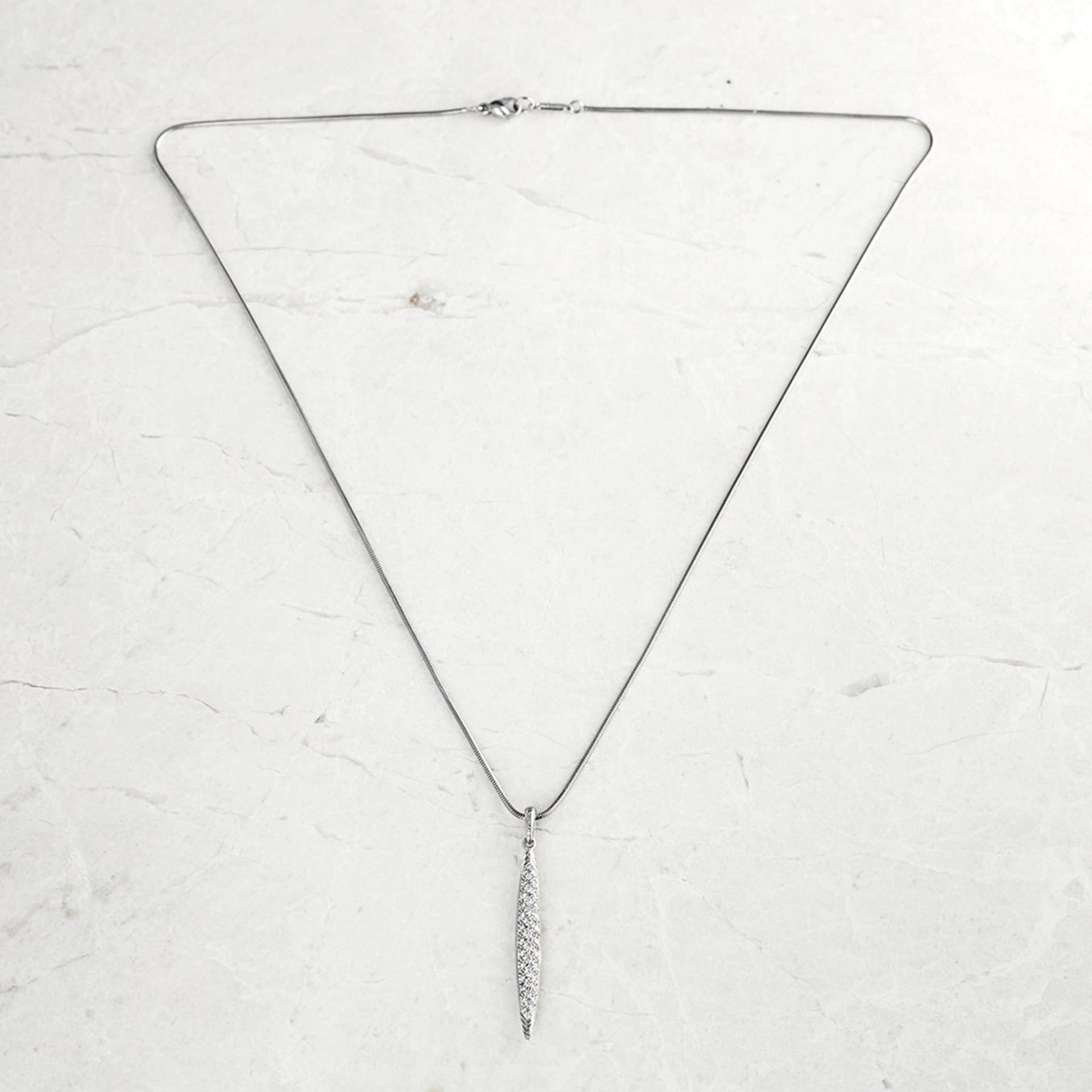 Tiffany & Co. 18k White Gold Diamond Drop Necklace with Box. - Image 5 of 6