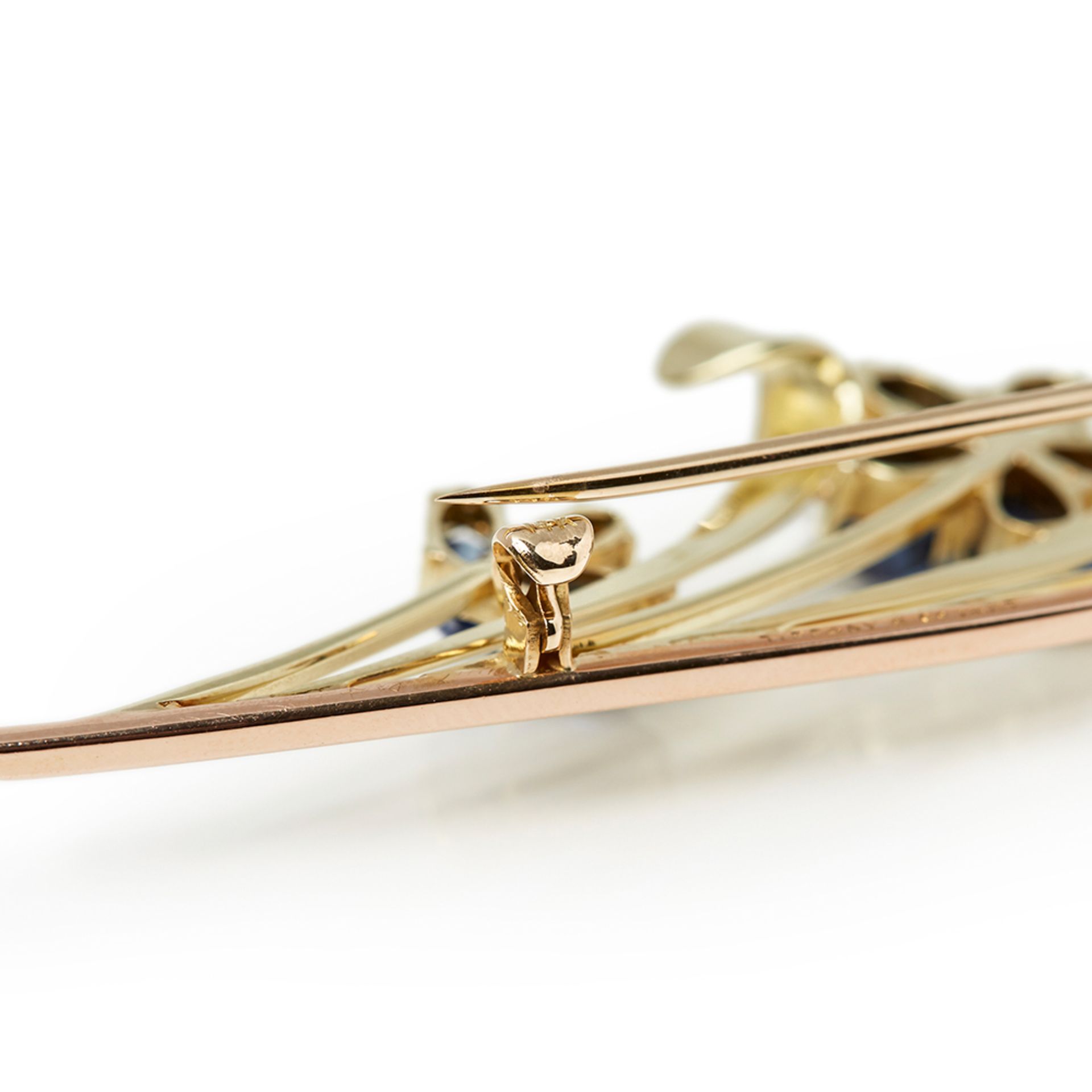 Tiffany & Co. 14k Yellow & Rose Gold Sapphire & Diamond Retro Brooch - Image 5 of 7