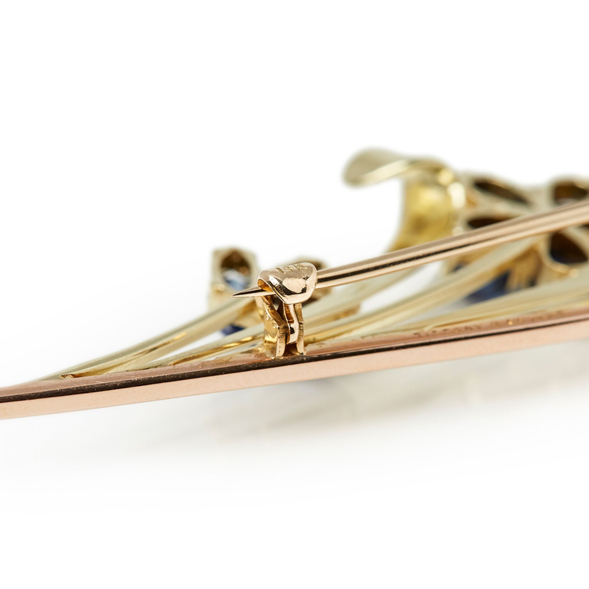 Tiffany & Co. 14k Yellow & Rose Gold Sapphire & Diamond Retro Brooch - Image 4 of 7