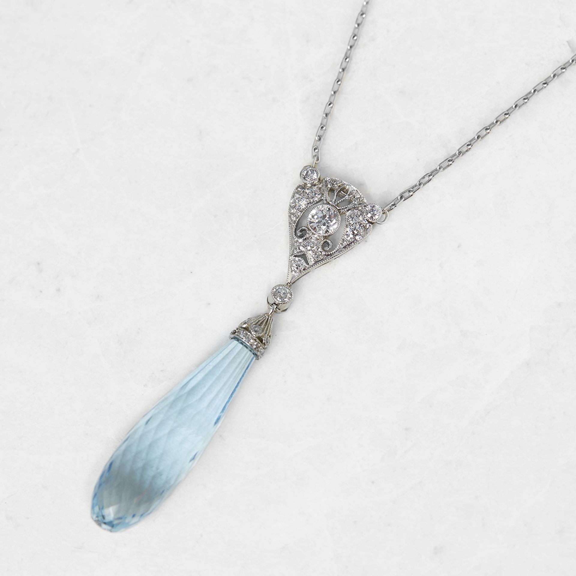 Tiffany & Co. Platinum Briolette Aquamarine & 0.35ct Diamond Edwardian Necklace - Image 2 of 7