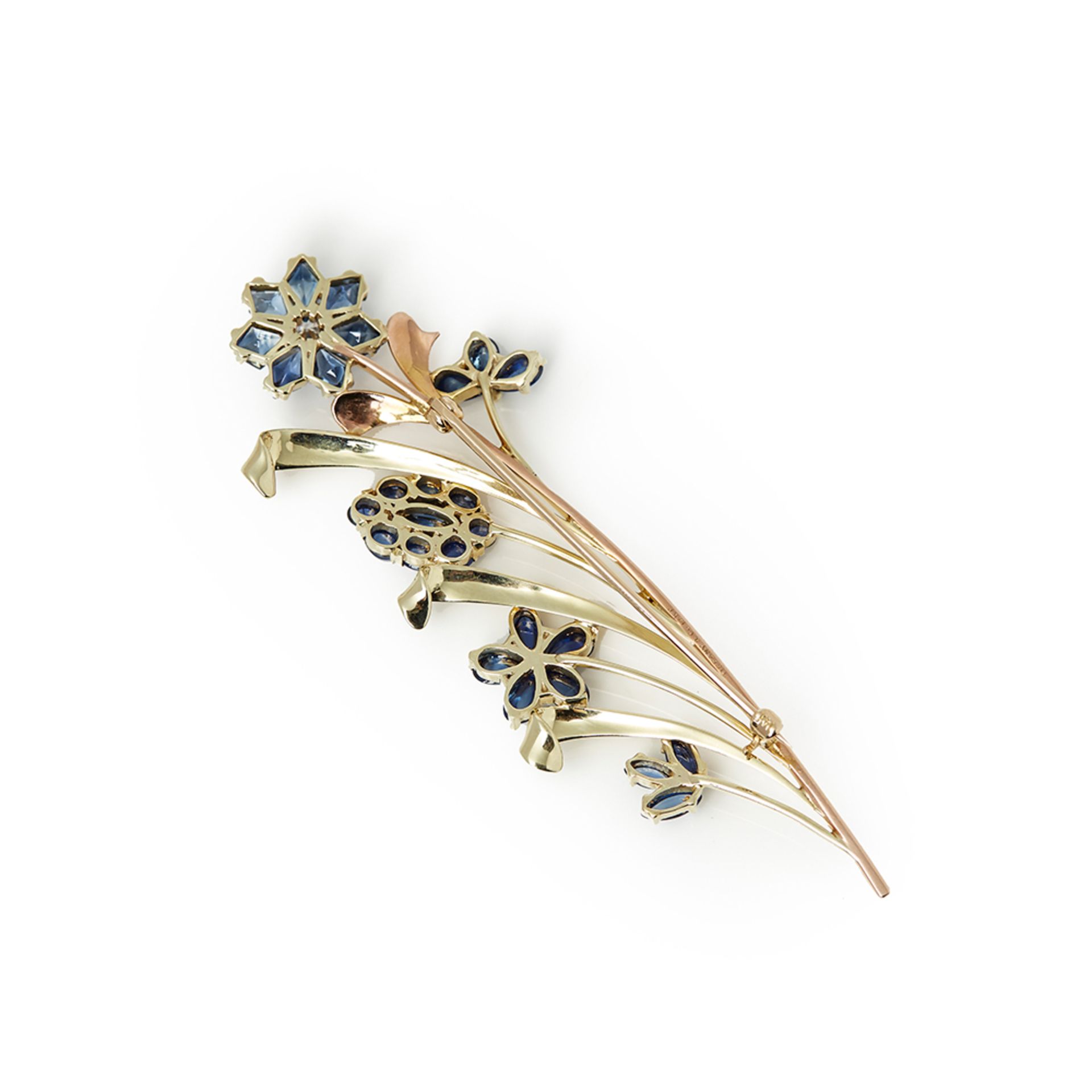 Tiffany & Co. 14k Yellow & Rose Gold Sapphire & Diamond Retro Brooch - Image 2 of 7