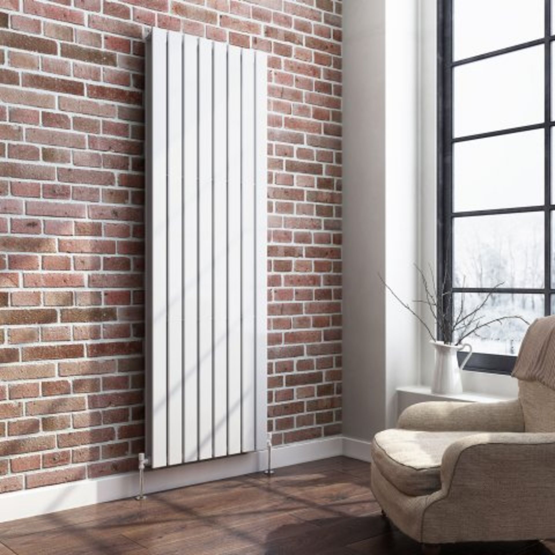 (I44) 1800x608mm Gloss White Double Flat Panel Vertical Radiator - Premium RRP £599.99 Attention - Bild 2 aus 3