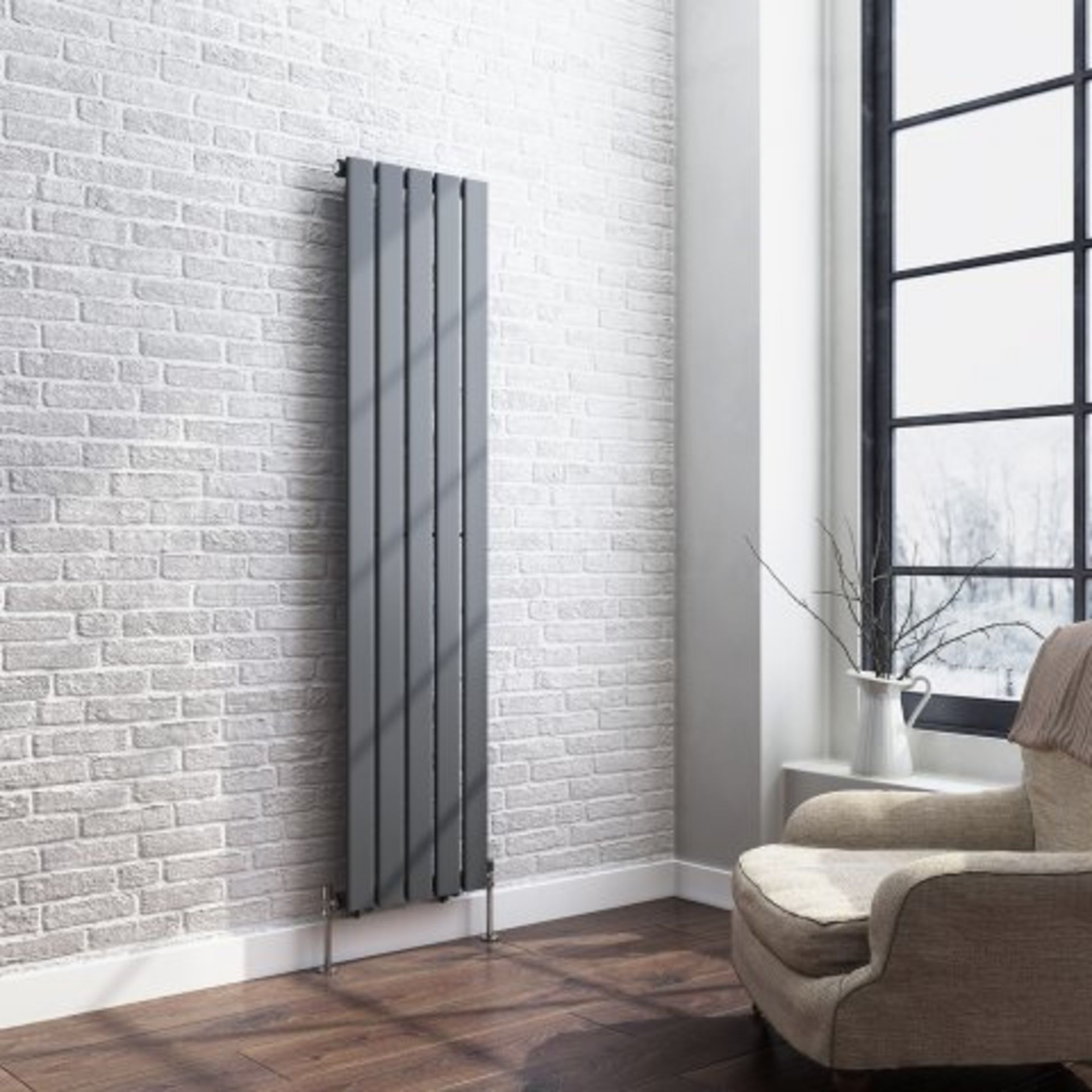 (I4) 1600x376mm Anthracite Single Flat Panel Vertical Radiator RRP £275.99 Designer Touch Ultra- - Image 2 of 3