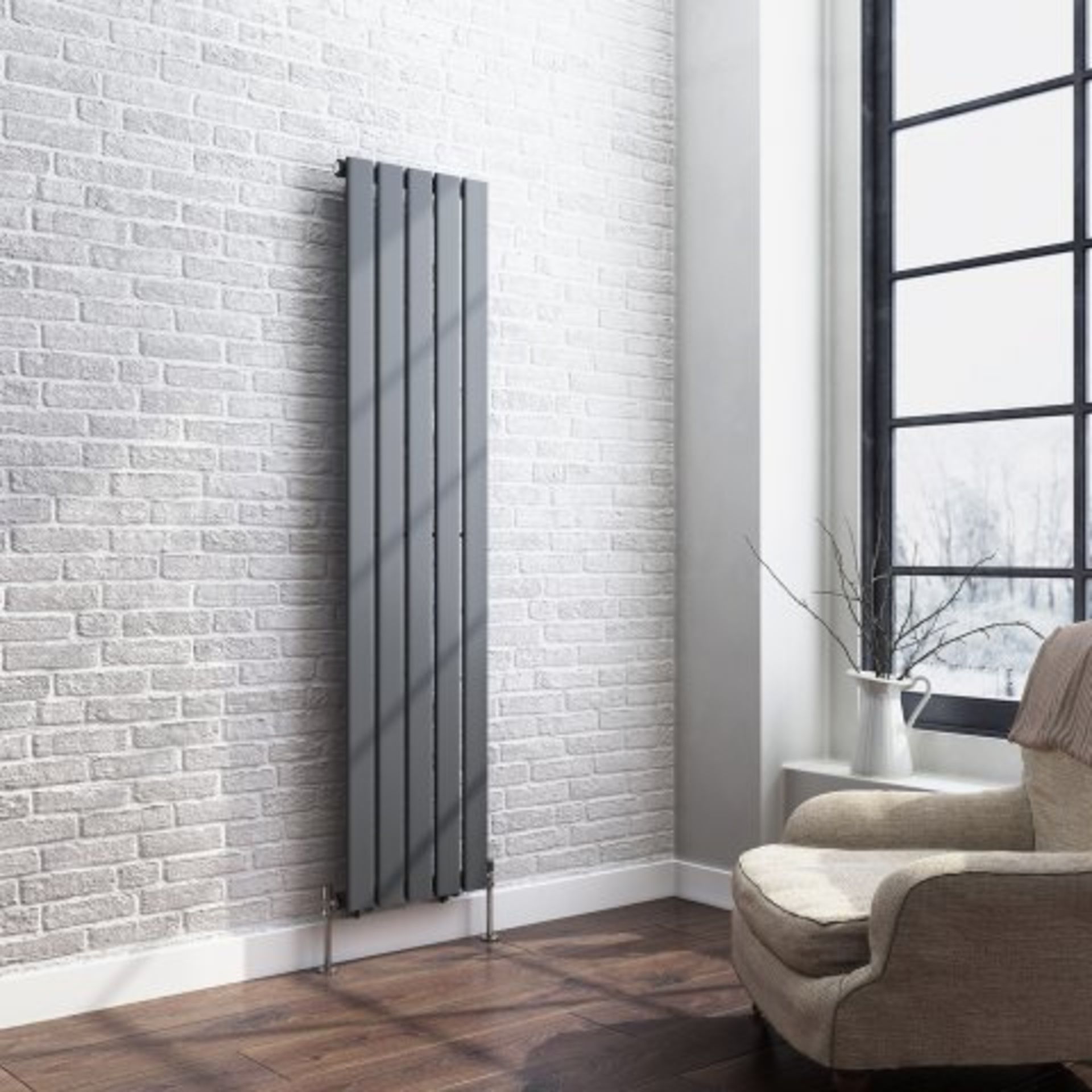 (I4) 1600x376mm Anthracite Single Flat Panel Vertical Radiator RRP £275.99 Designer Touch Ultra- - Bild 2 aus 3