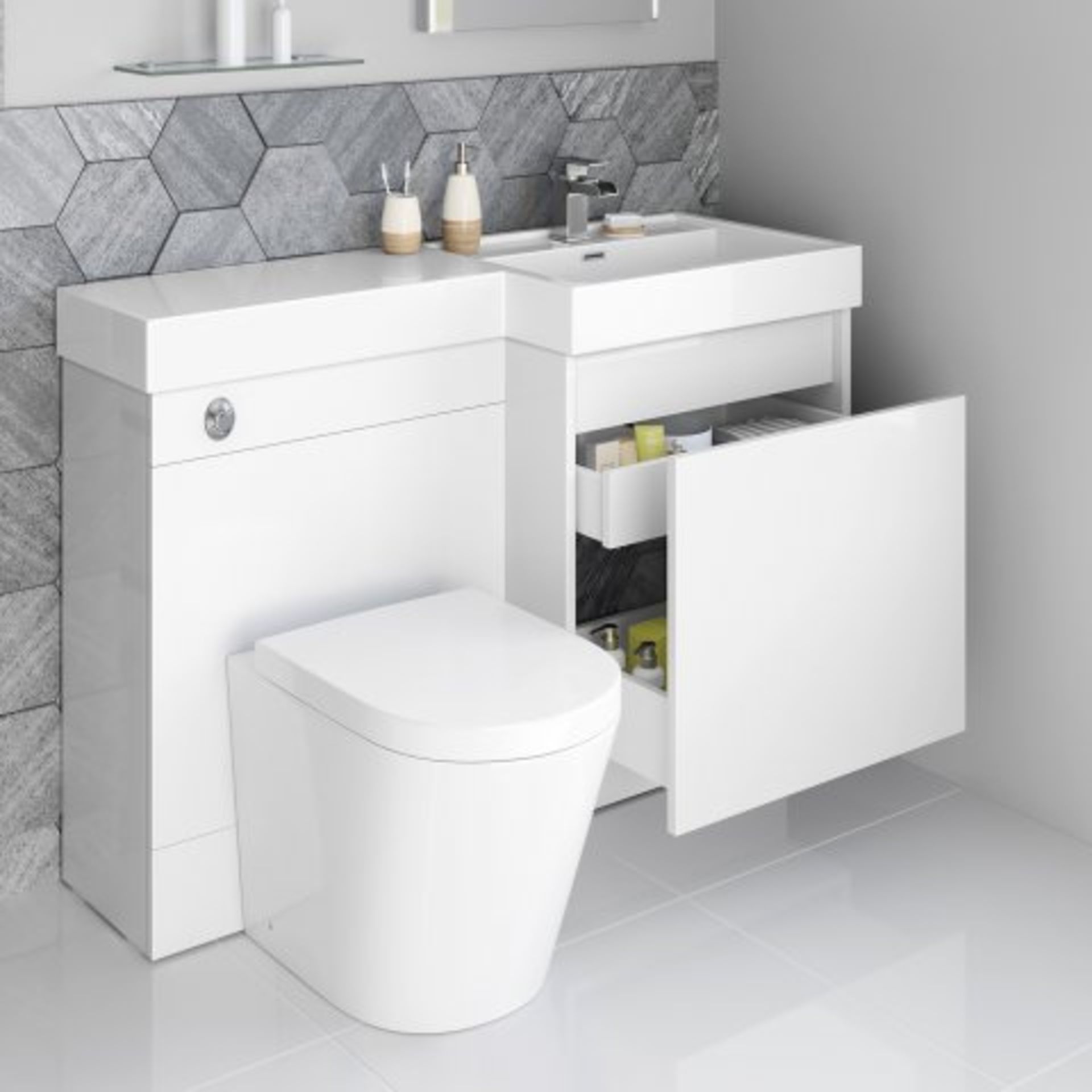 (I1) 1206mm Olympia Gloss White Drawer Vanity Unit Set. - Lyon Pan. RRP £1,074. Our combined - Image 4 of 4