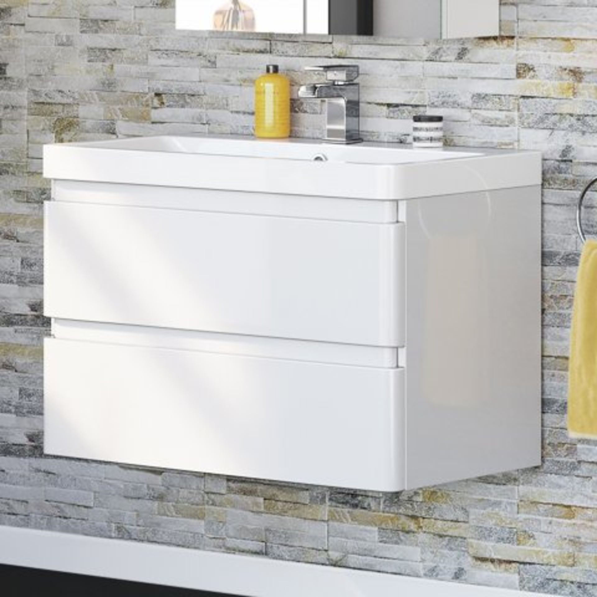 (I93) 800mm Denver II Gloss White Built In Basin Drawer Unit - Wall Hung RRP £499.99. COMES COMPLETE