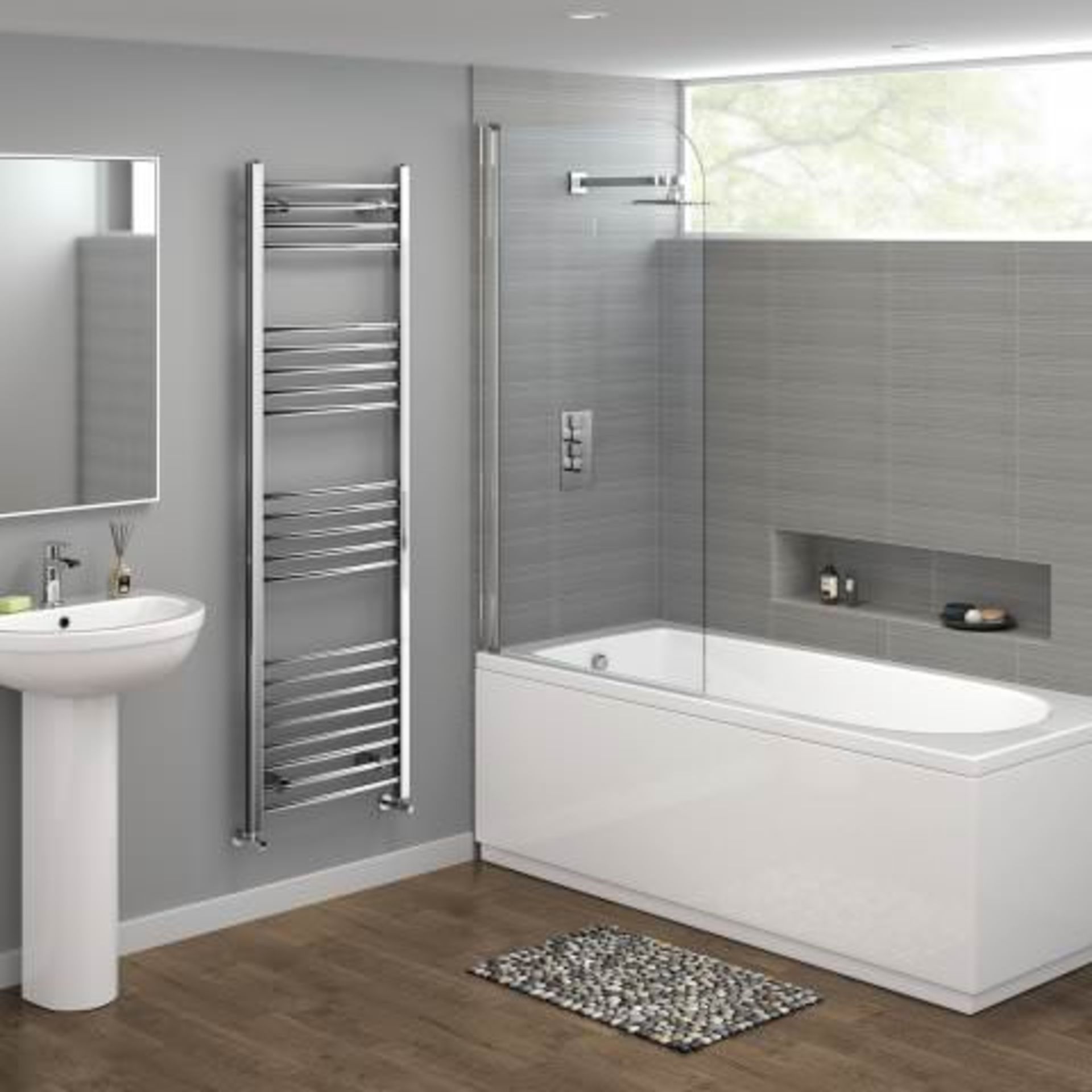 (I34) 1600x500mm - 20mm Tubes - Chrome Curved Rail Ladder Towel Radiator. Our Nancy 1600x500mm - Bild 2 aus 4