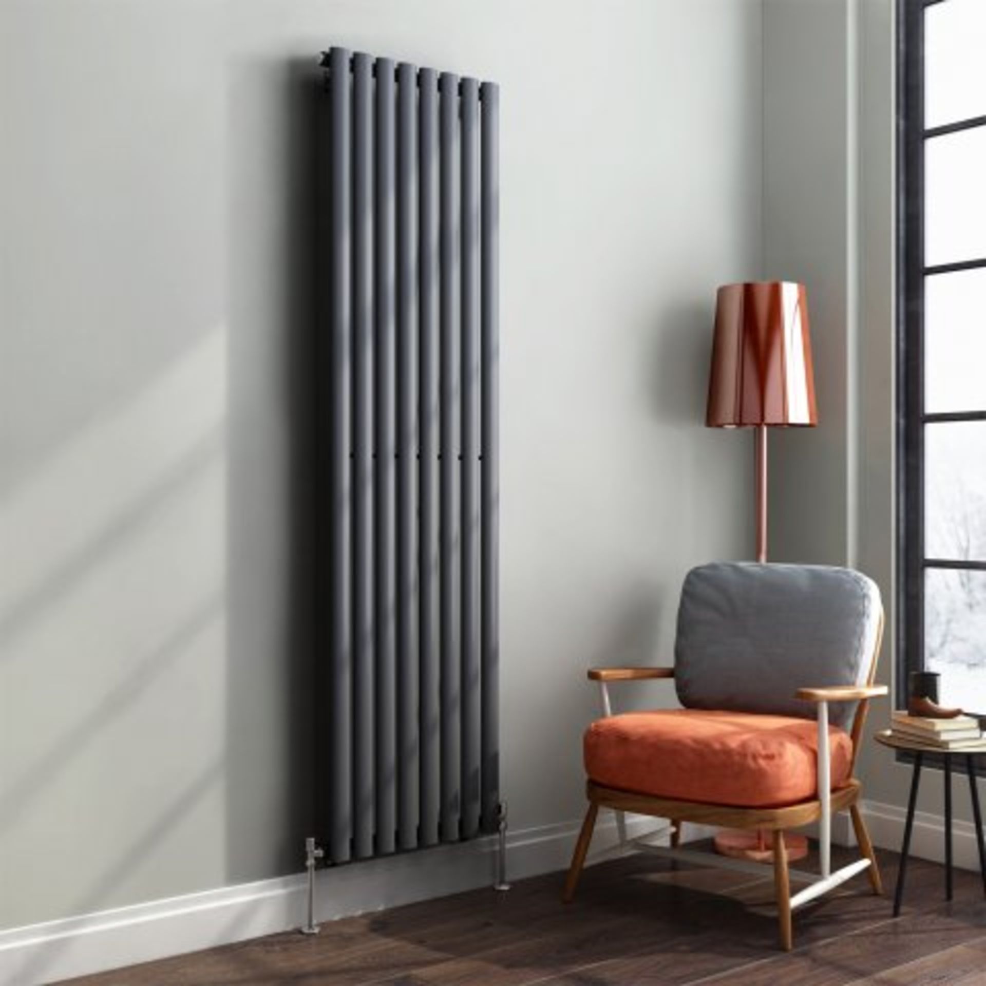 (I37) 1800x480mm Anthracite Single Oval Tube Vertical Radiator RRP £233.99 Designer Touch This - Bild 2 aus 3