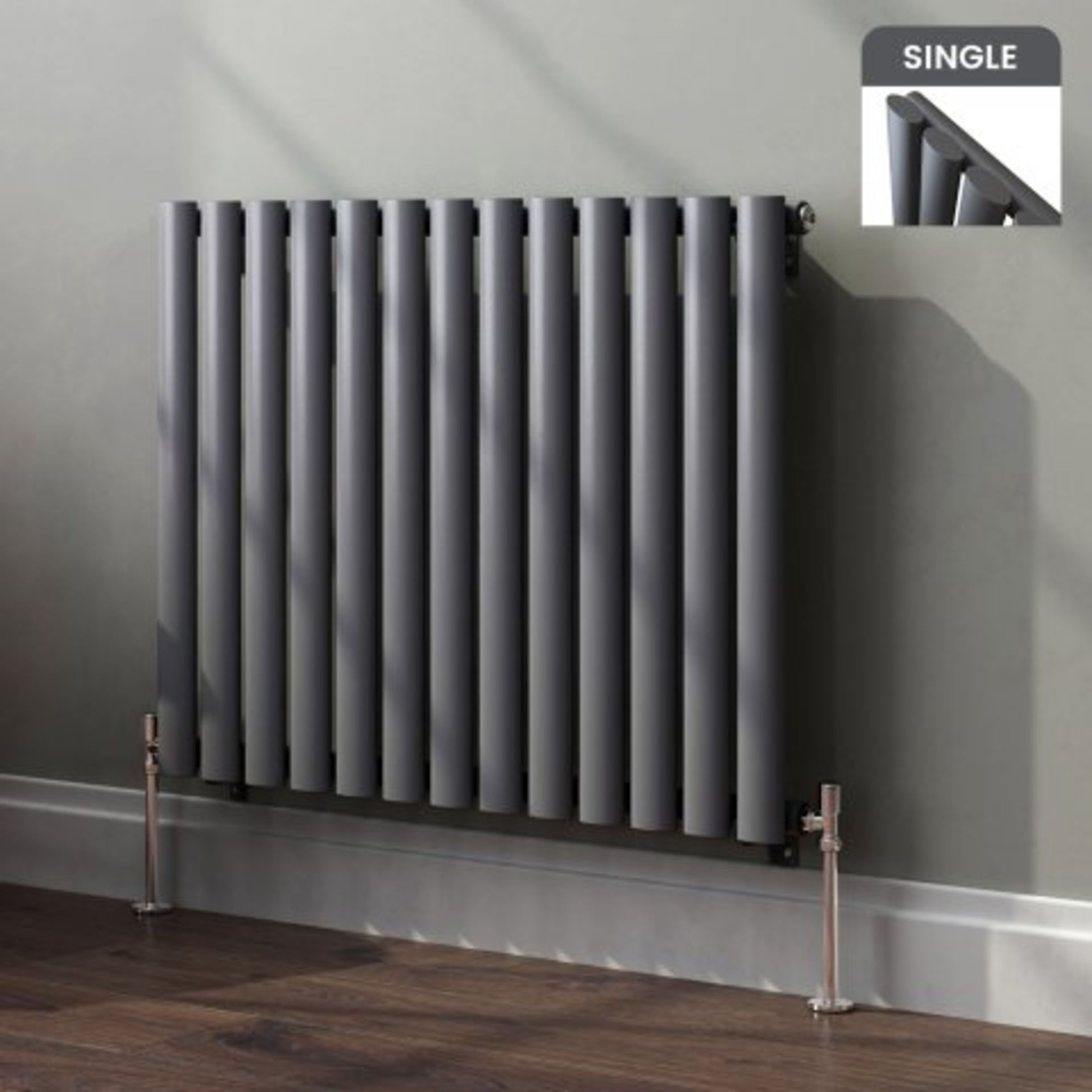 (I41)600x780mm Anthracite Single Panel Oval Tube Horizontal Radiator RRP £167.99 Designer Touch This