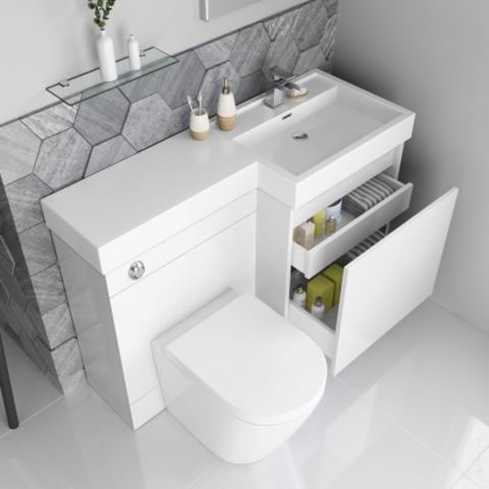 (I1) 1206mm Olympia Gloss White Drawer Vanity Unit Set. - Lyon Pan. RRP £1,074. Our combined - Image 3 of 4