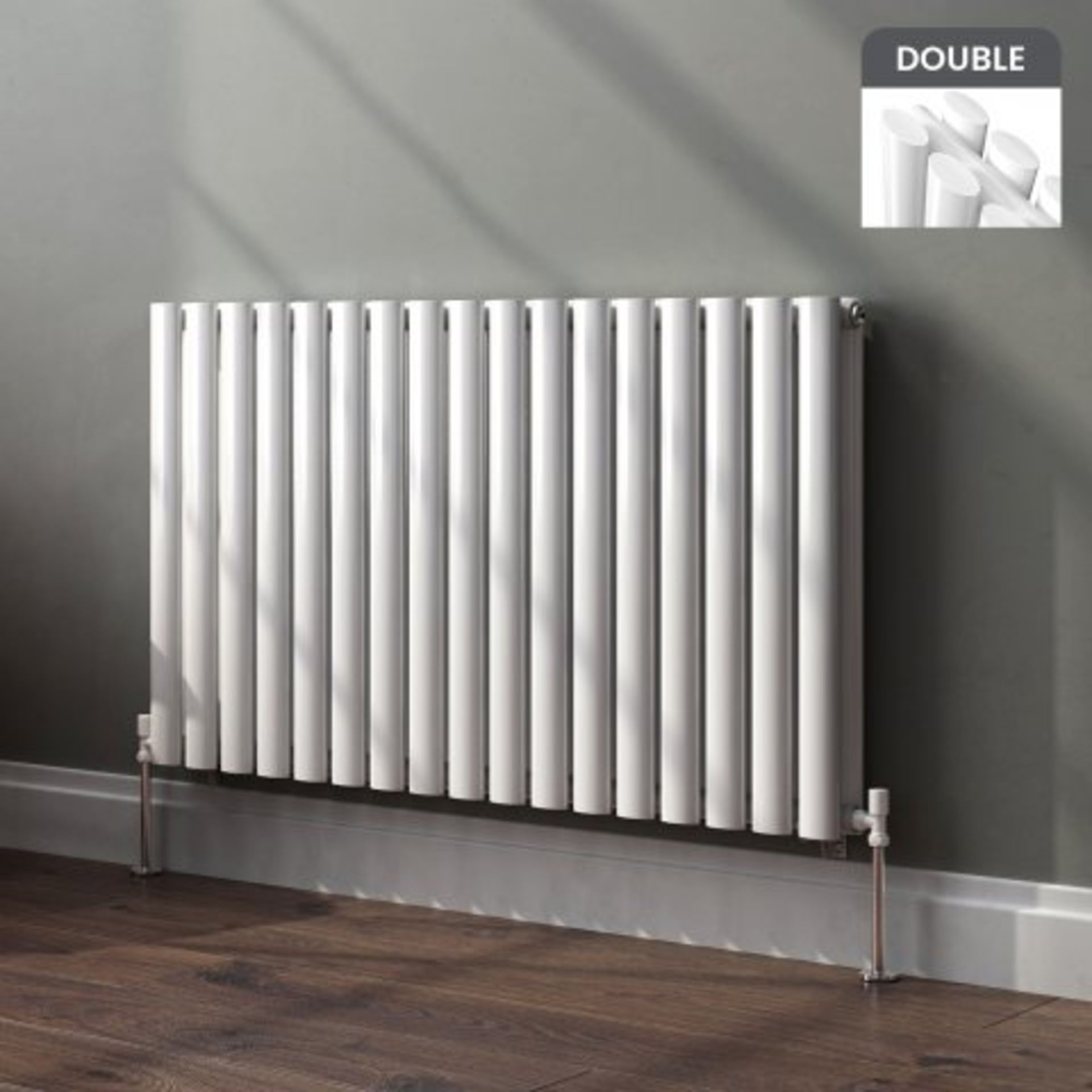 (I76) 600x1020mm Gloss White Double Panel Oval Tube Horizontal Radiator RRP £359.99 Designer Touch