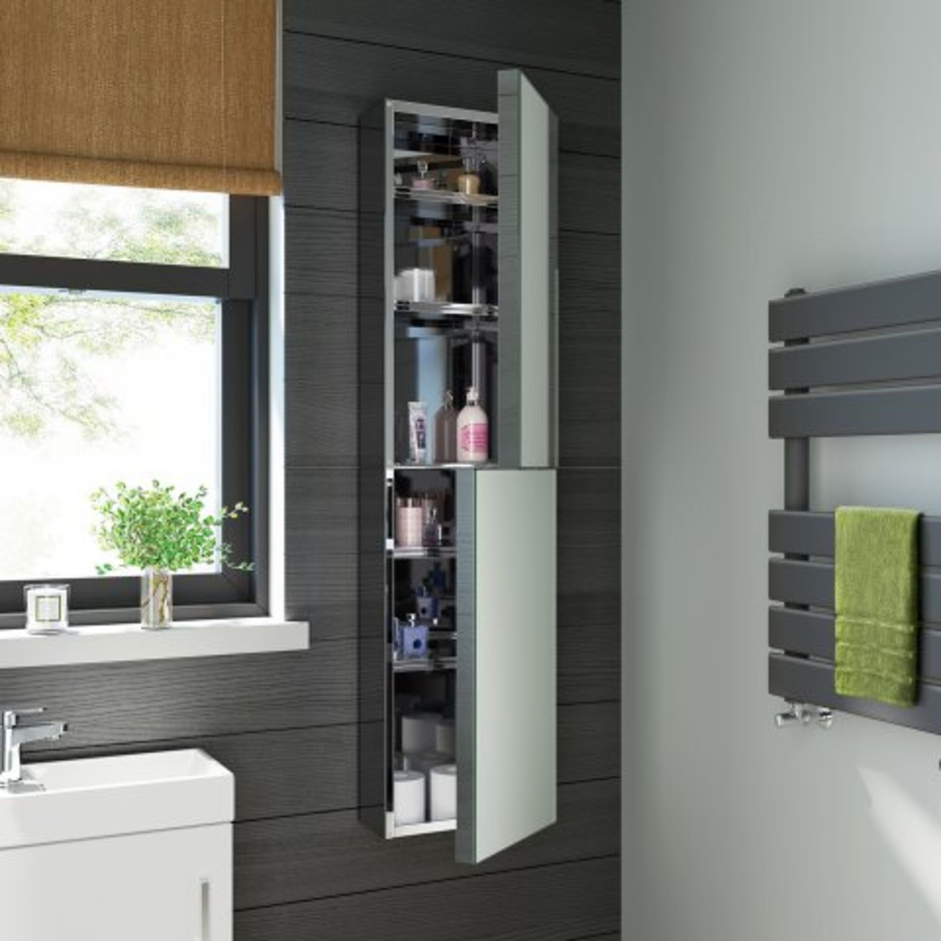 (I151) 1300x300mm Liberty Stainless Steel Tall Mirror Cabinet. RRP £349.99. Storage Solution Our - Bild 3 aus 3