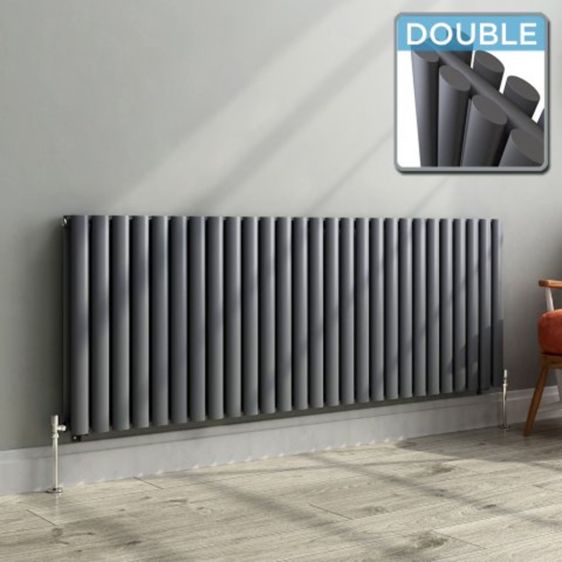 (I7) 600x1620mm Anthracite Double Panel Oval Tube Horizontal Radiator RRP £359.99 Designer Touch - Bild 2 aus 3