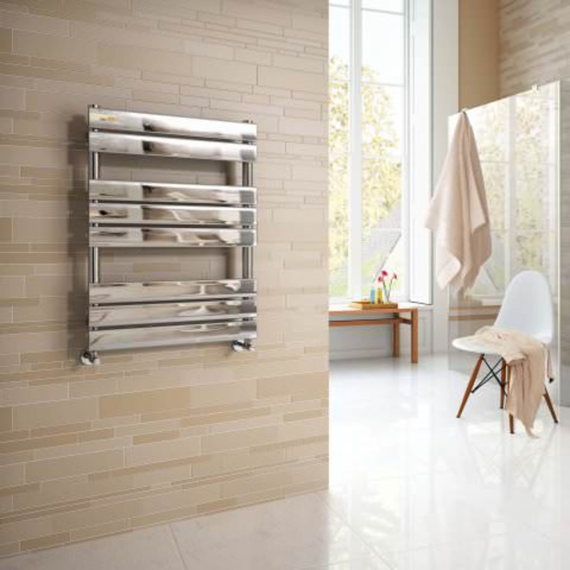 (I103) 800x600mm Chrome Flat Panel Ladder Towel Radiator RRP £265.99 Stylishly sleek panels set - Bild 2 aus 3