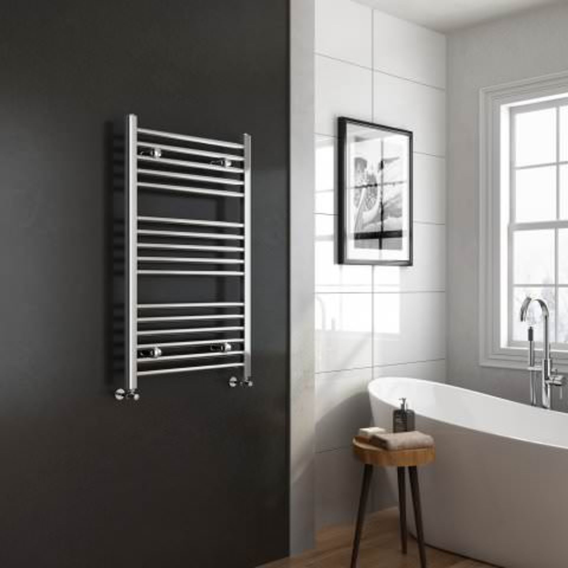 (I28) 1000x600mm - 25mm Tubes - Chrome Heated Straight Rail Ladder Towel Radiator. Benefit from - Bild 2 aus 3