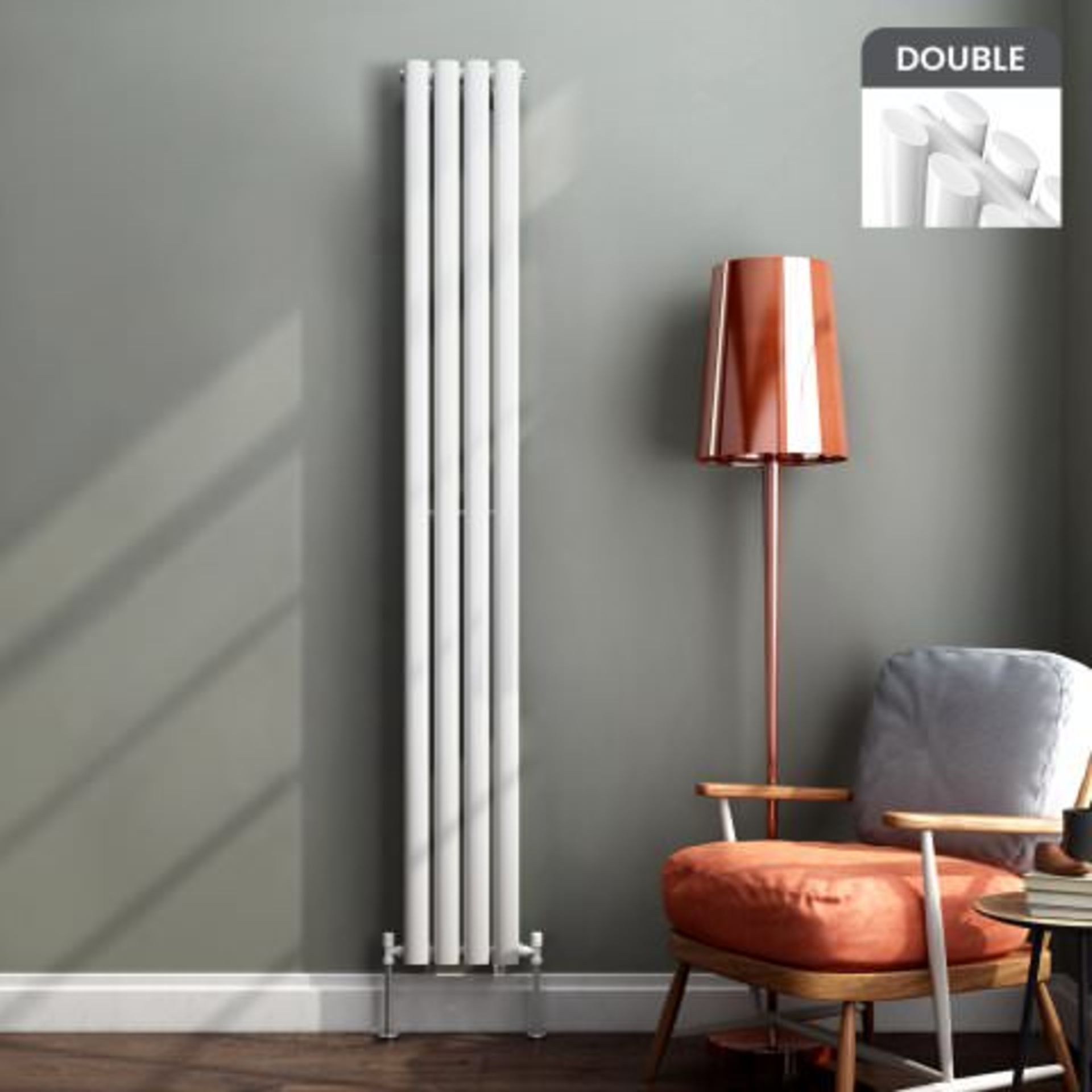 (I175) 1800x240mm Gloss White Double Oval Tube Vertical Radiator. RRP £282.99. Designer Touch This - Image 3 of 3