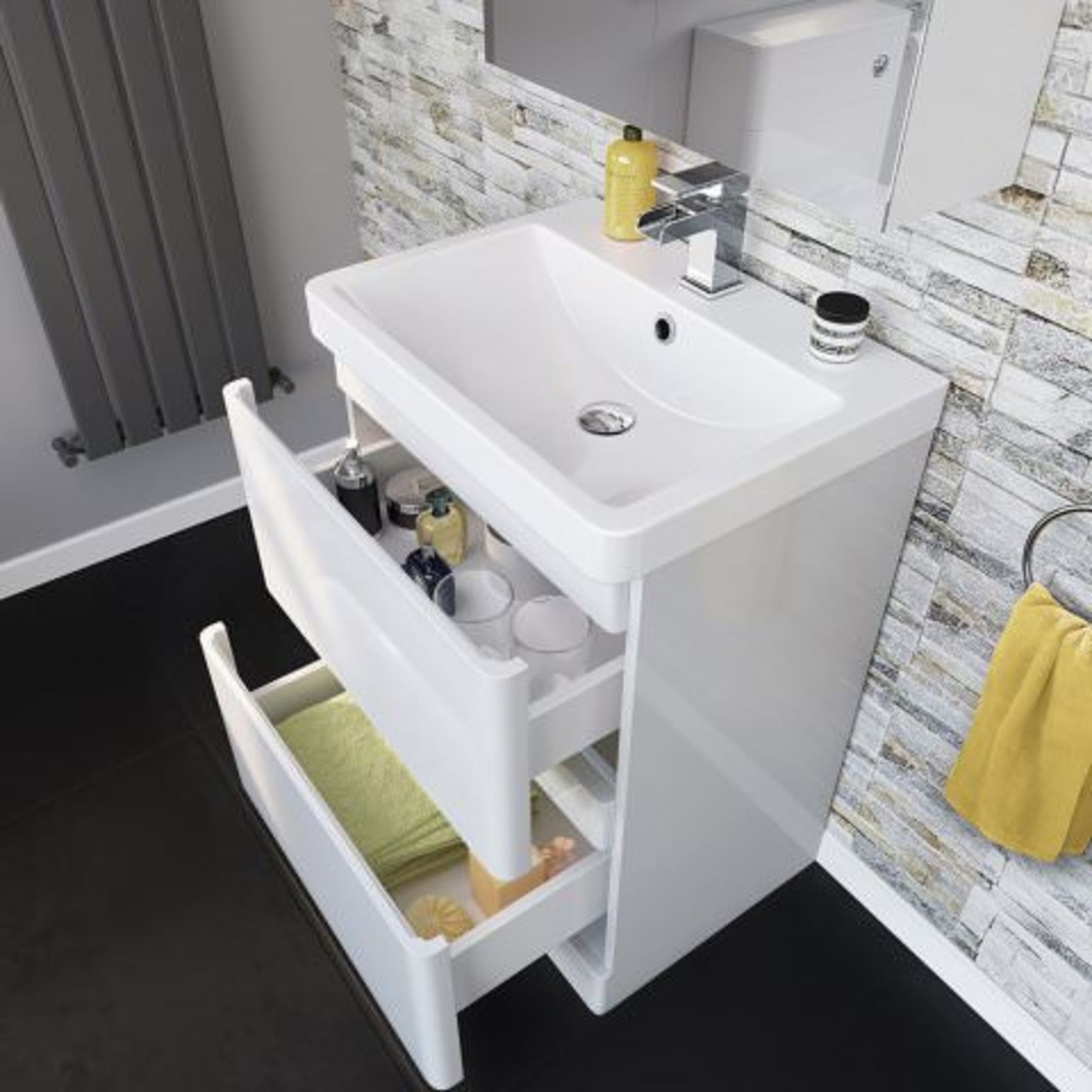 (I14) 600mm Denver II Gloss White Built In Basin Drawer Unit - Floor Standing. RRP £599.99. COMES - Image 3 of 4