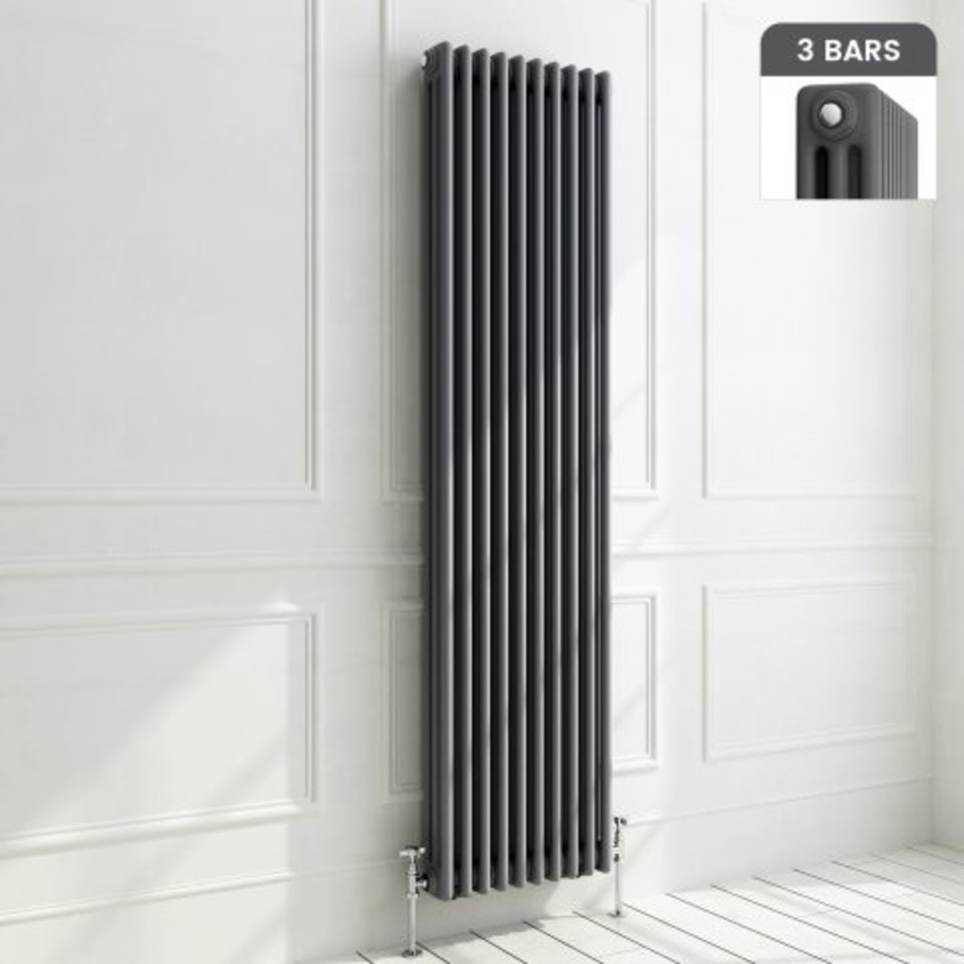 (I83) 1800x468mm Anthracite Triple Panel Vertical Colosseum Traditional Radiator RRP £599.98. For an