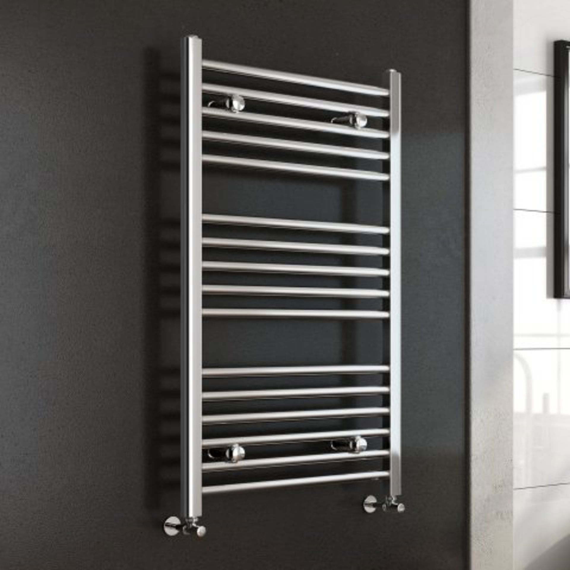 (I28) 1000x600mm - 25mm Tubes - Chrome Heated Straight Rail Ladder Towel Radiator. Benefit from