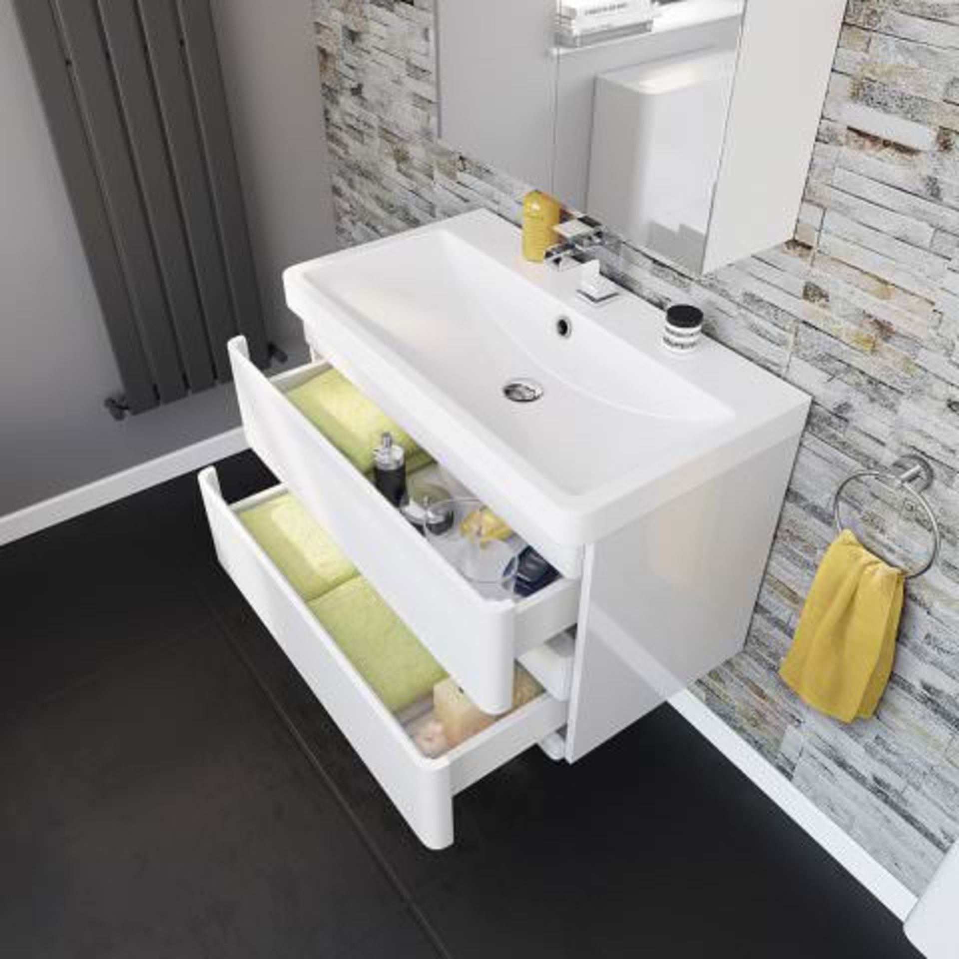 (I93) 800mm Denver II Gloss White Built In Basin Drawer Unit - Wall Hung RRP £499.99. COMES COMPLETE - Image 3 of 4
