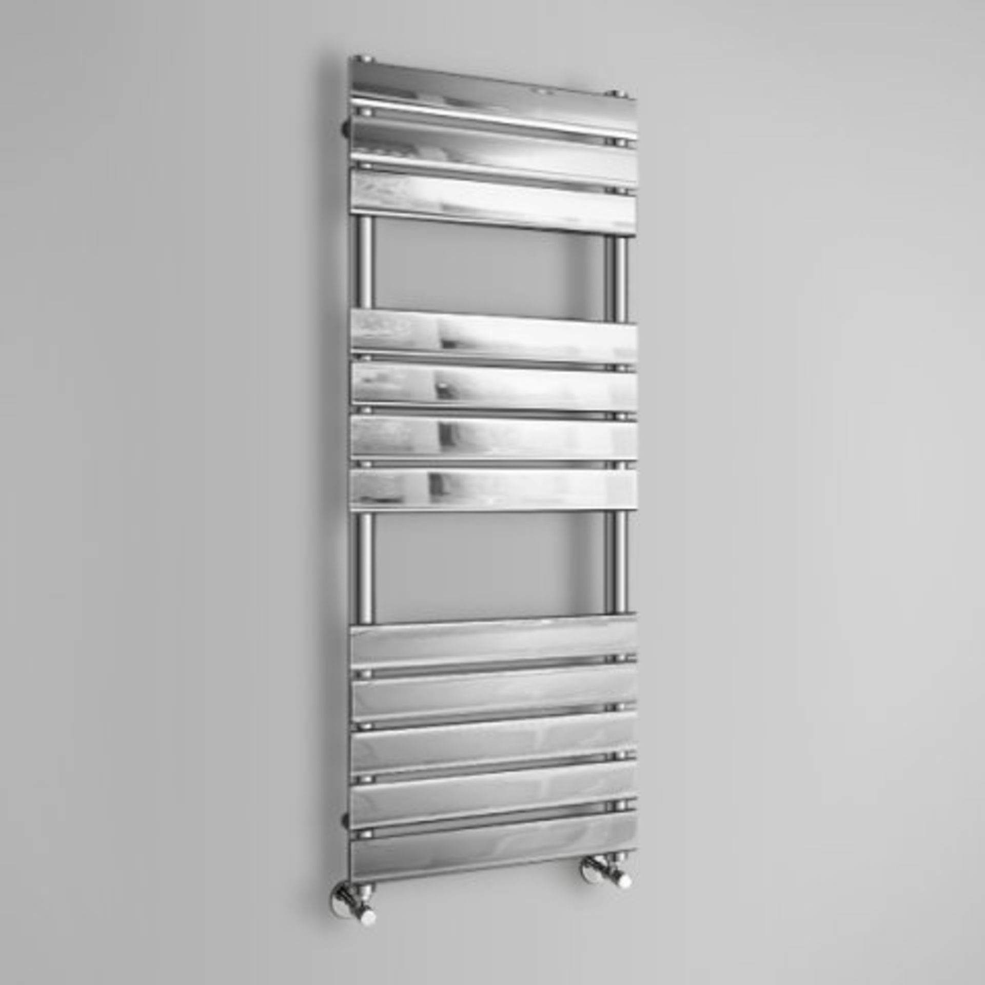 (I104) 1200x450mm Chrome Flat Panel Ladder Towel Radiator RRP £360.99 Stylishly sleek panels set - Bild 3 aus 3